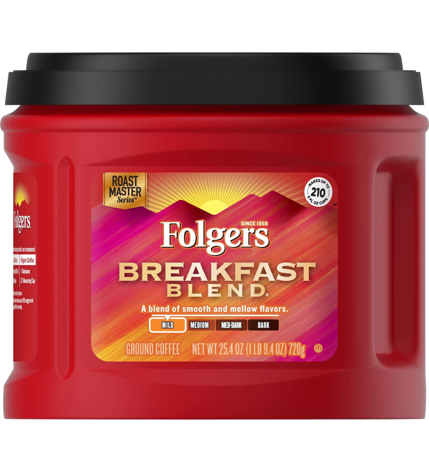 Folgers Breakfast Blend Mild Roast Ground Coffee 720g Tub - Buy Online on GoSupps.com