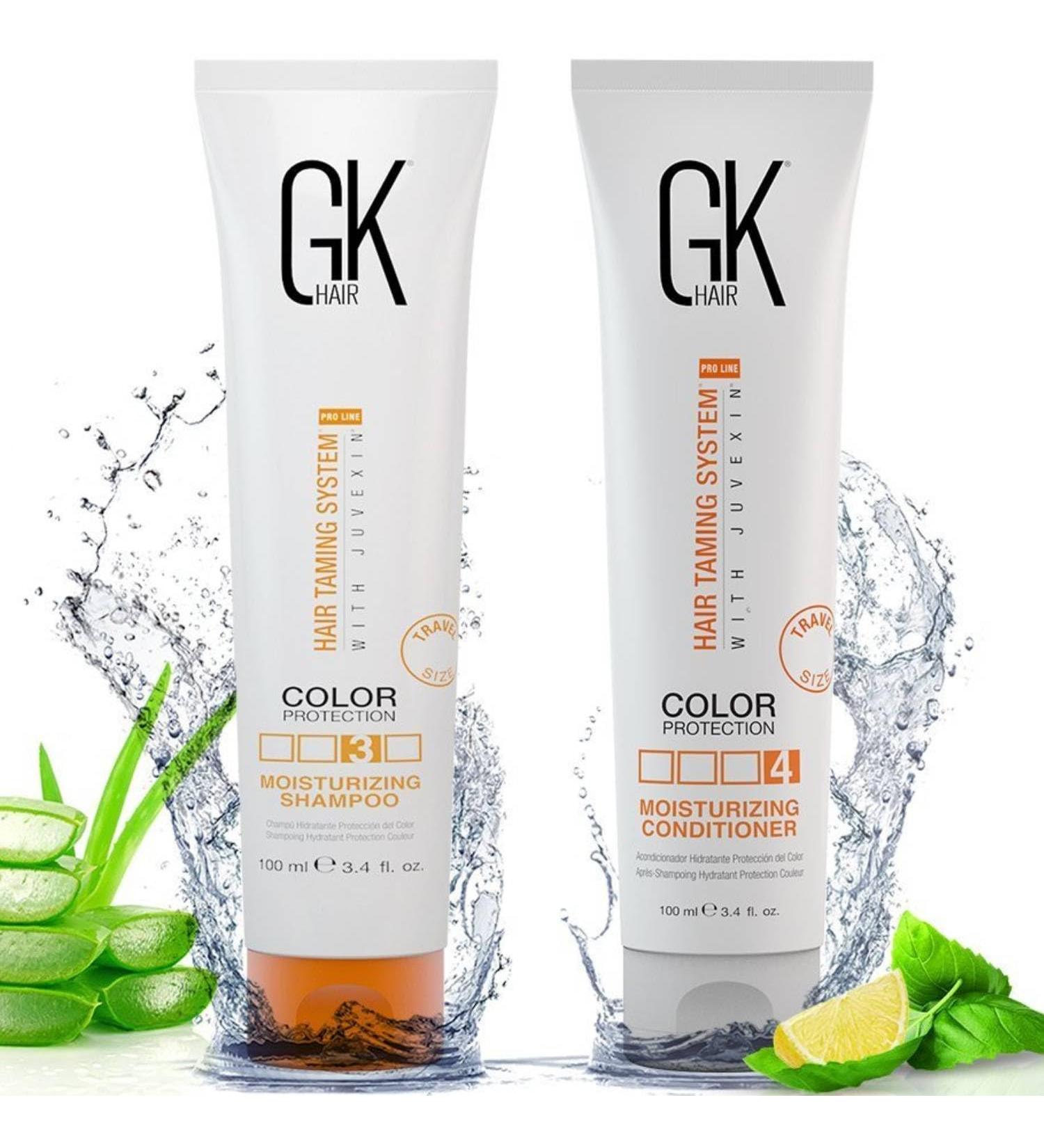 GK Hair Global Keratin Moisturizing Shampoo & Conditioner 100ml - Paraben-Free Ideal for Colored Dry Curly & Frizzy Hair - 2 Pack - Buy Online on GoSupps.com