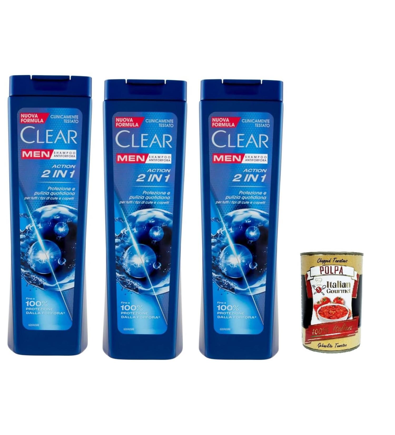 Clear Action 2in1 Men Shampoo for all hair and scalp types dandruff shampoo 3 x 225 ml + Italian Gourmet polpa 400 g - Buy Online on GoSupps.com