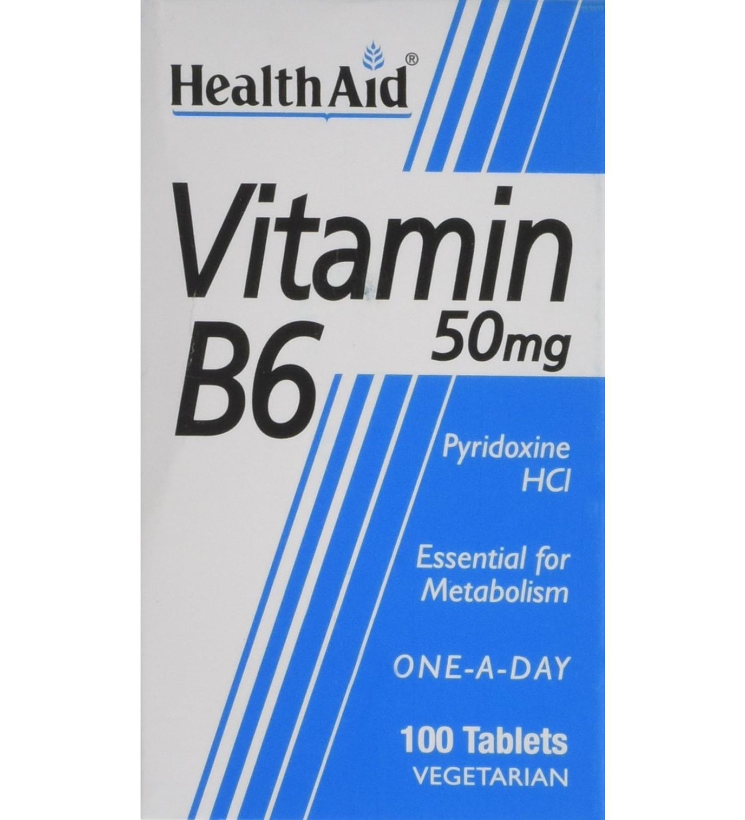 HealthAid Vitamin B6 (Pyridoxine HCl) 50mg - 100 Tablets | Essential Nutrient Supplement - Buy Online on GoSupps.com