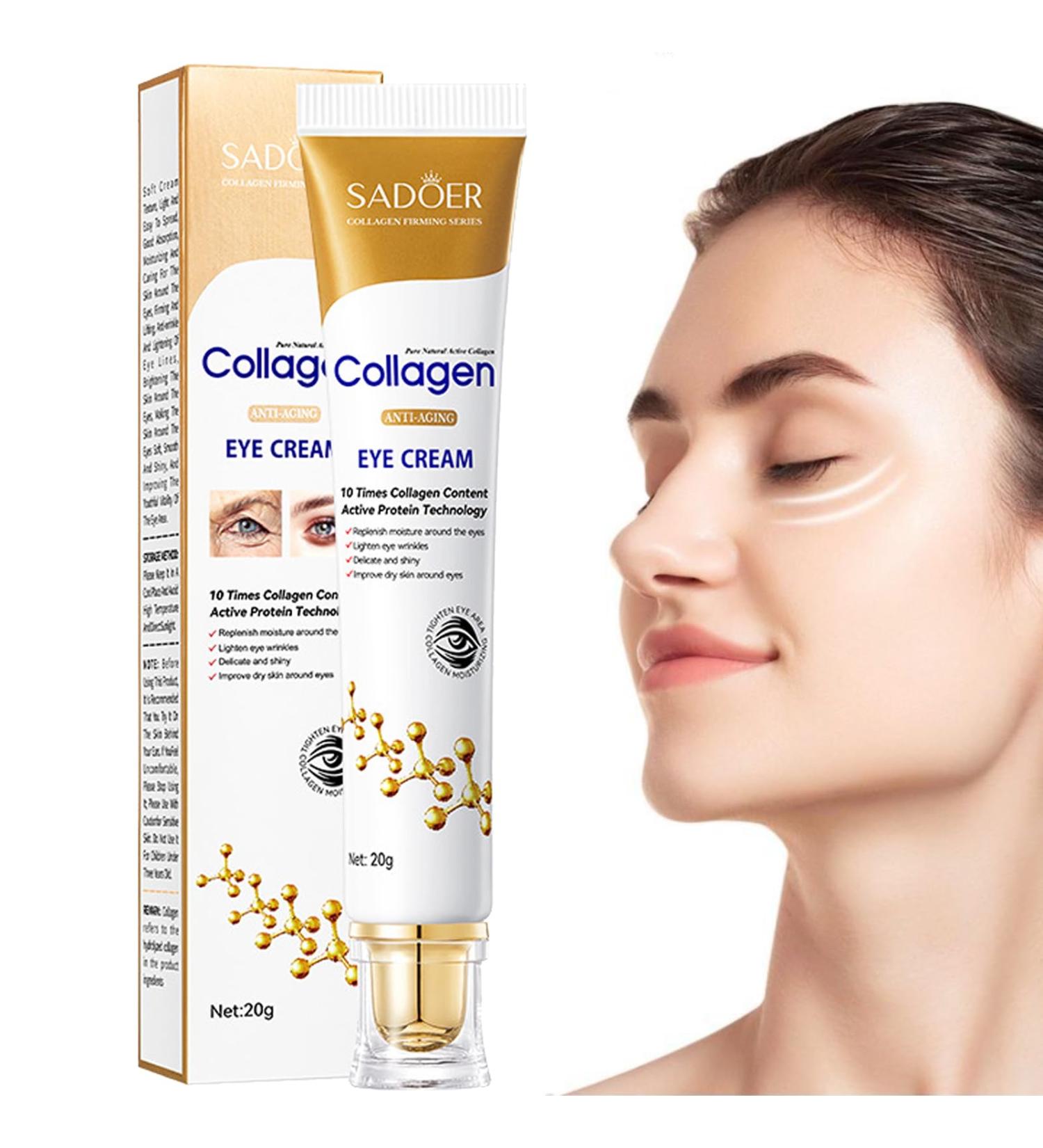 Collagen Eye Cream for Dark Circles and Puffy Eyes Instant Tightener Brighten Anti Aging Under Eye Repair Cream Hydrating Brightening Moisturiser Eye Bags Remover Wrinkle Filler Eye Serum(20g) - Buy Online on GoSupps.com