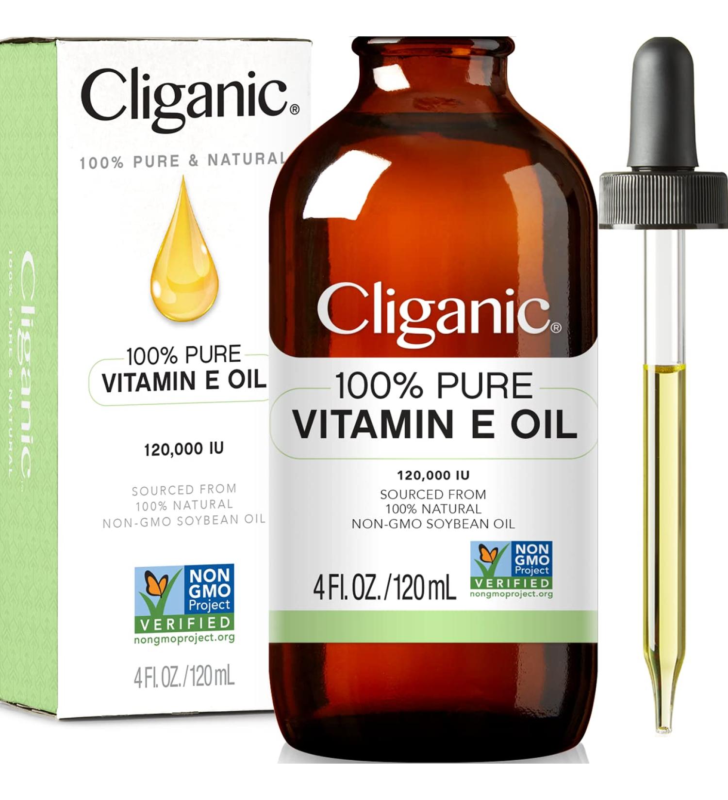 Cliganic 100% Pure Vitamin E Oil - 120,000 IU for Skin, Hair & Face - Non-GMO 4 Fl Oz - Buy Online on GoSupps.com