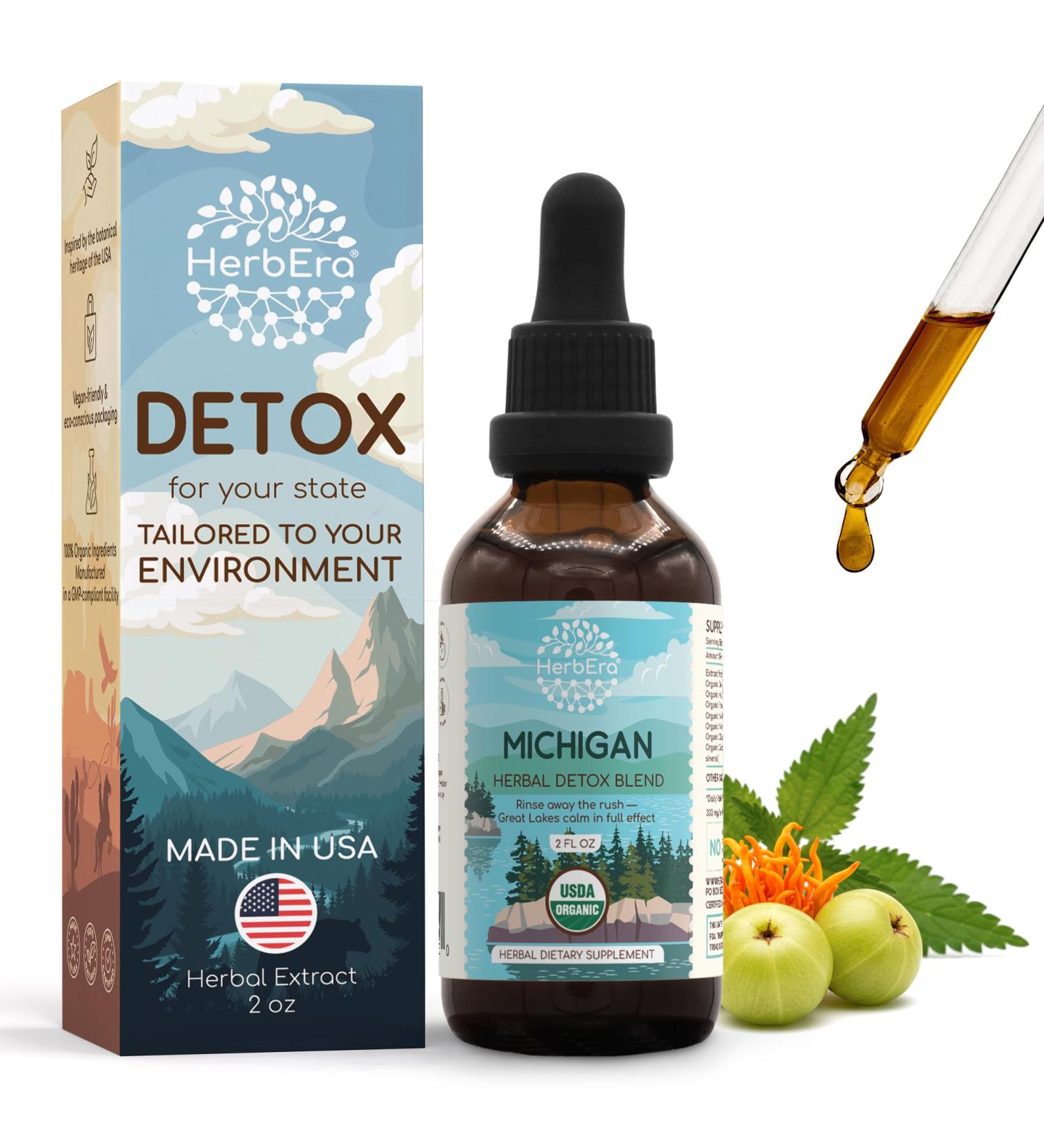HerbEra Michigan Herbal Detox Blend - USDA Organic Extract Made in USA | Immune & Liver Support Liquid Drops | Amla Dandelion Root Milk Thistle Noni Schisandra Cordyceps | 2 fl oz - Buy Online on GoSupps.com