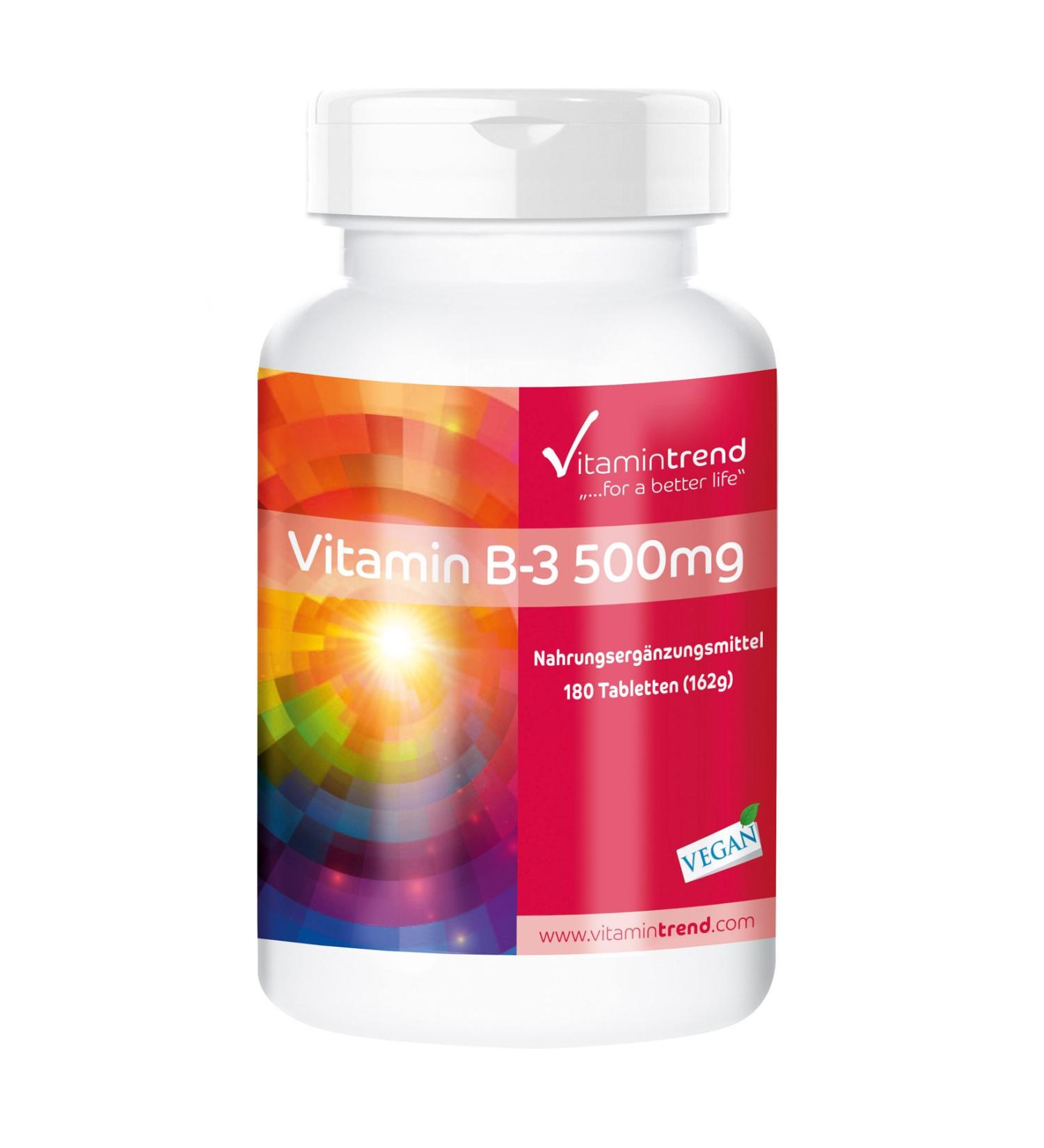 High Dose Vitamin B3 500mg - 180 Vegan Tablets - Nicotinamide - 6 Months Supply | Vitamintrend  - Buy Online on GoSupps.com