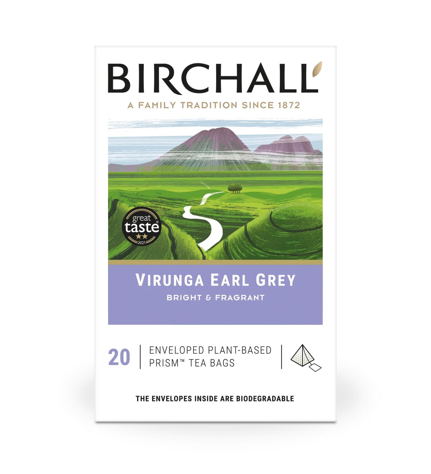 Birchall Tea Bags Virunga Earl Grey Tea Afternoon Black Tea Bursting with Full Flavour Perfect Vegan Gifts 20 Enveloped Plant-Based Prism Tea Bags - Buy Online on GoSupps.com
