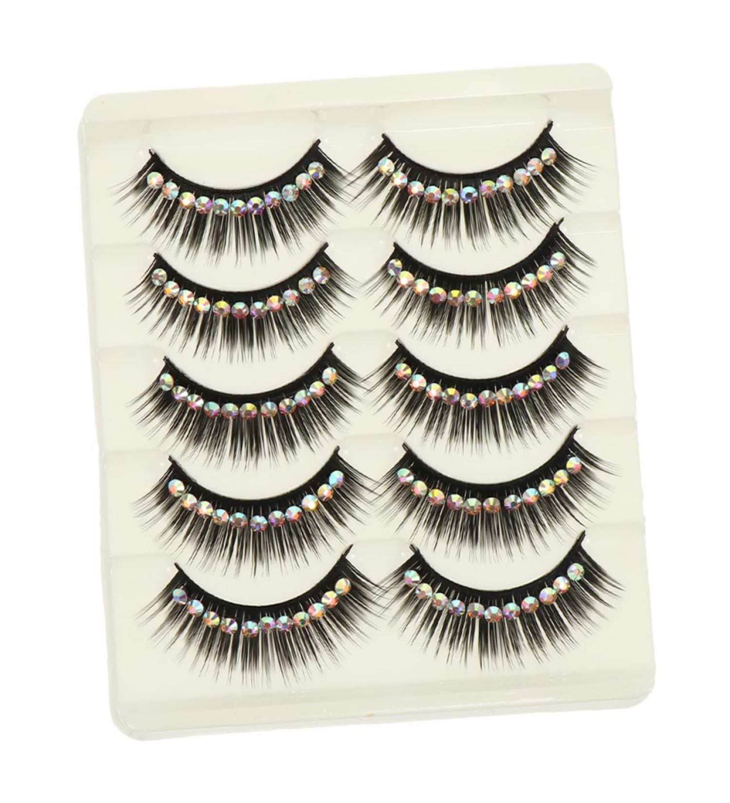 Beatifufu 10 Pairs Diamond False Eyelashes Lash Extensions False Lashes Natural Look Natural Eyelash Rhinestone False Eyelashes Dramatic Glitter Cosplay Decorate Chemical Fiber Hard Stem - Buy Online on GoSupps.com