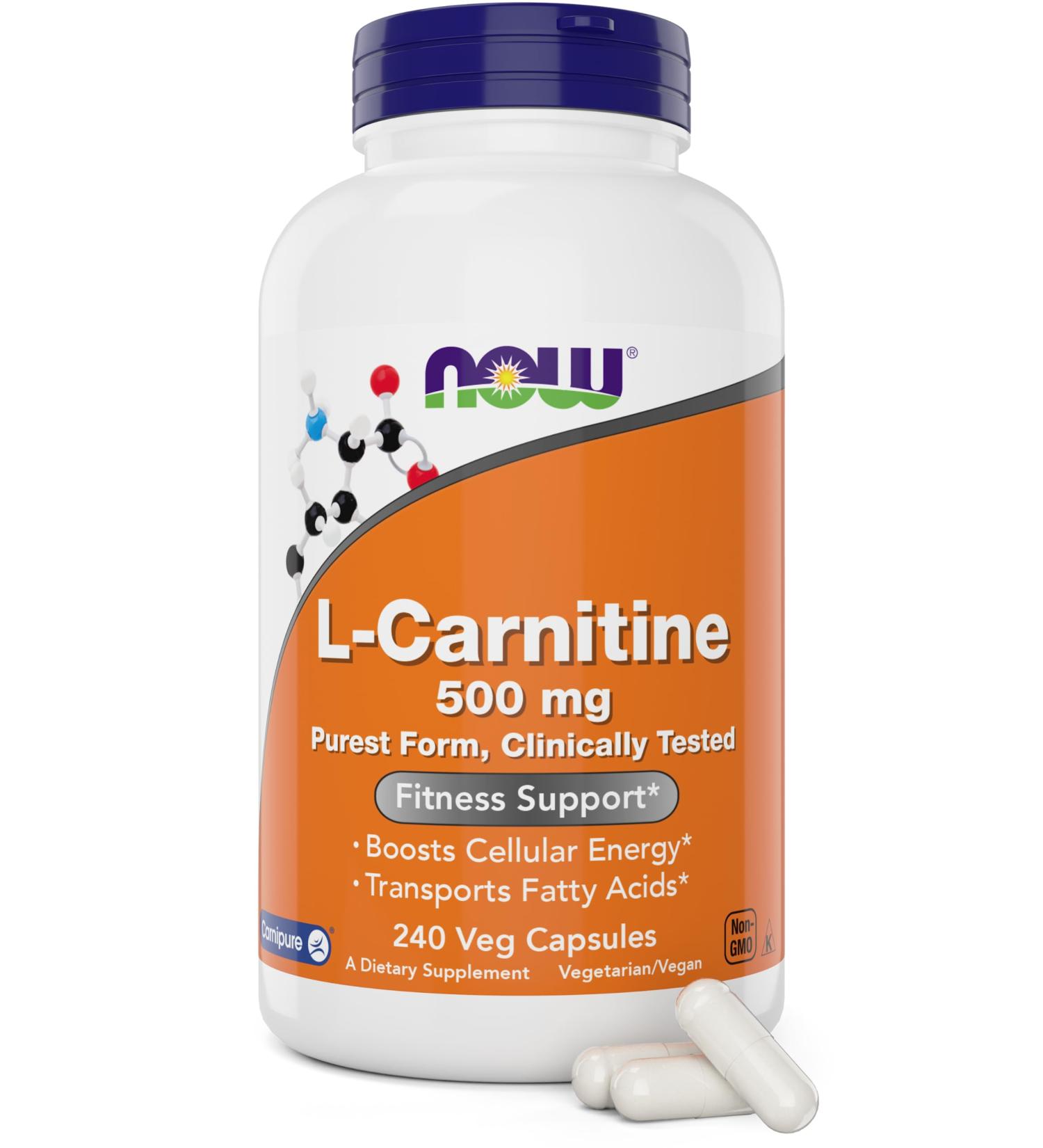NOW Foods L-Carnitine 500 mg - 240 Veg Caps | Non-GMO Vegan Amino Acid Supplement for Fitness Support - Buy Online on GoSupps.com