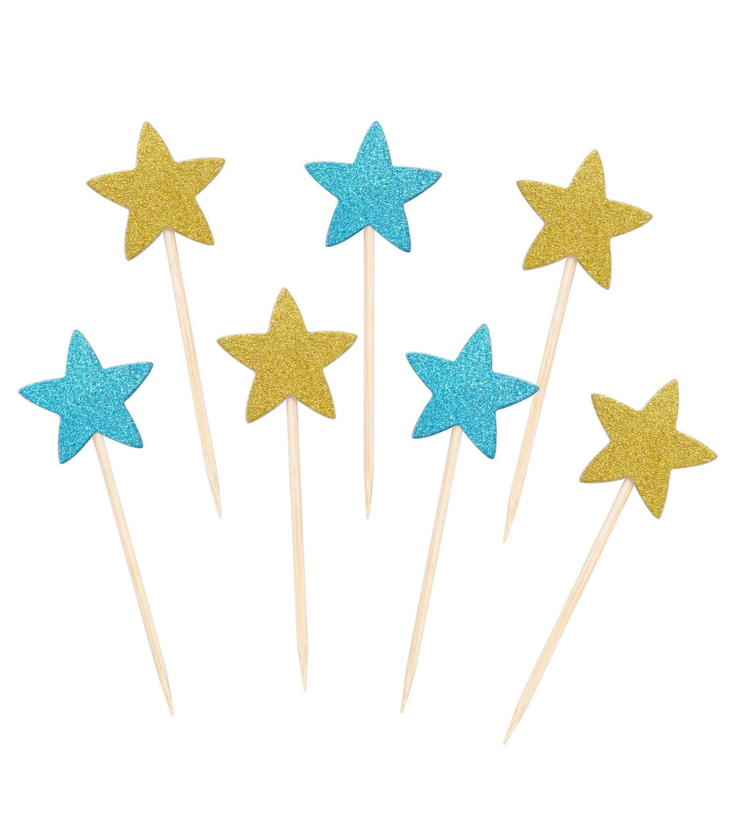 Pistha 50 Pcs Star Cupcake Toppers Glitter Twinkle Star Cupcake Picks for Wedding Baby Shower Birthday Party (Gold & Blue) - Buy Online on GoSupps.com