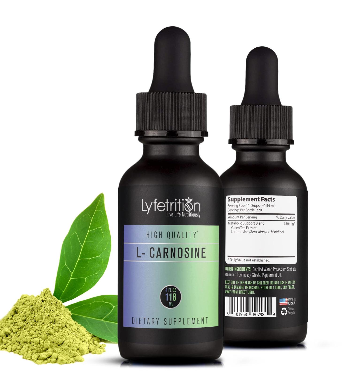 L-Carnosine Liquid Supplement 118 ml 4 FL Oz Liquid 220 Servings Made in USA Quick Absorption Potent Ingredients Non-GMO - Buy Online on GoSupps.com
