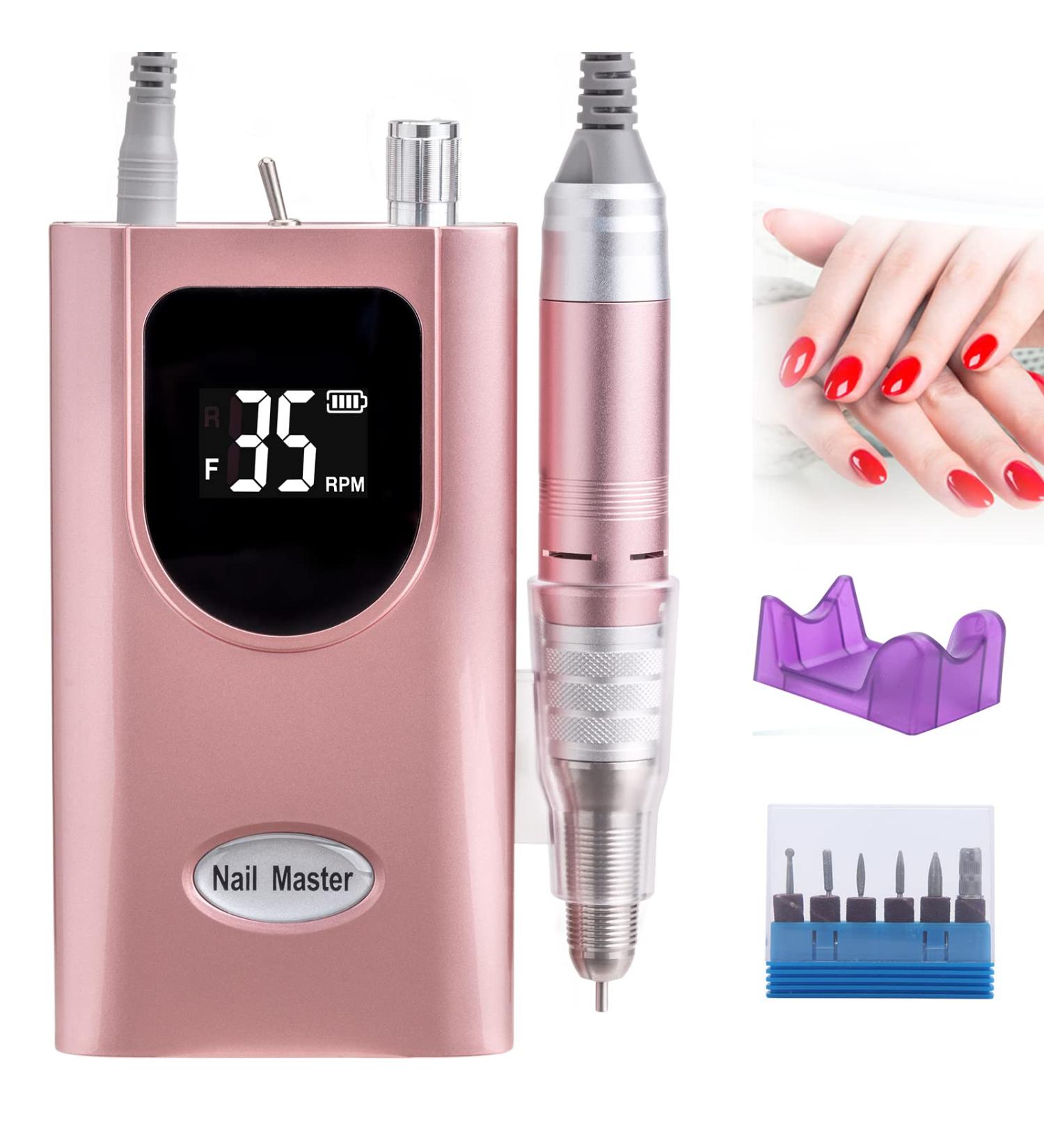 Delanie Electric Nail Drill Machine 35000RPM - Rechargeable, Portable & Professional E File Nail Drill for Acrylic Nails - Pink (6 Drill Bits Included) - Buy Online on GoSupps.com