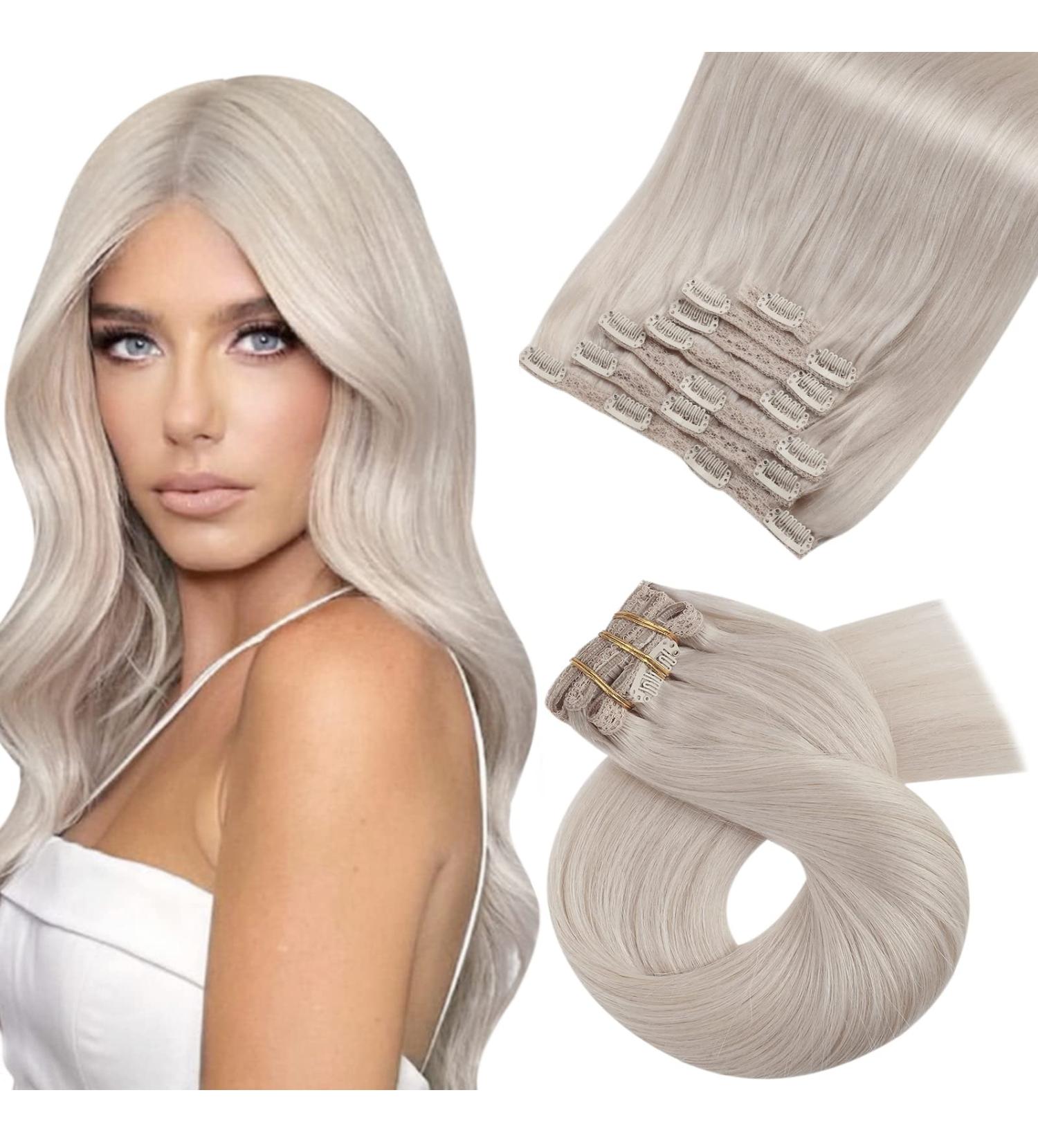 Moresoo 20 Inch White Blonde Human Hair Clip in Extensions #60A - 7 Pieces/120g - Buy Online on GoSupps.com
