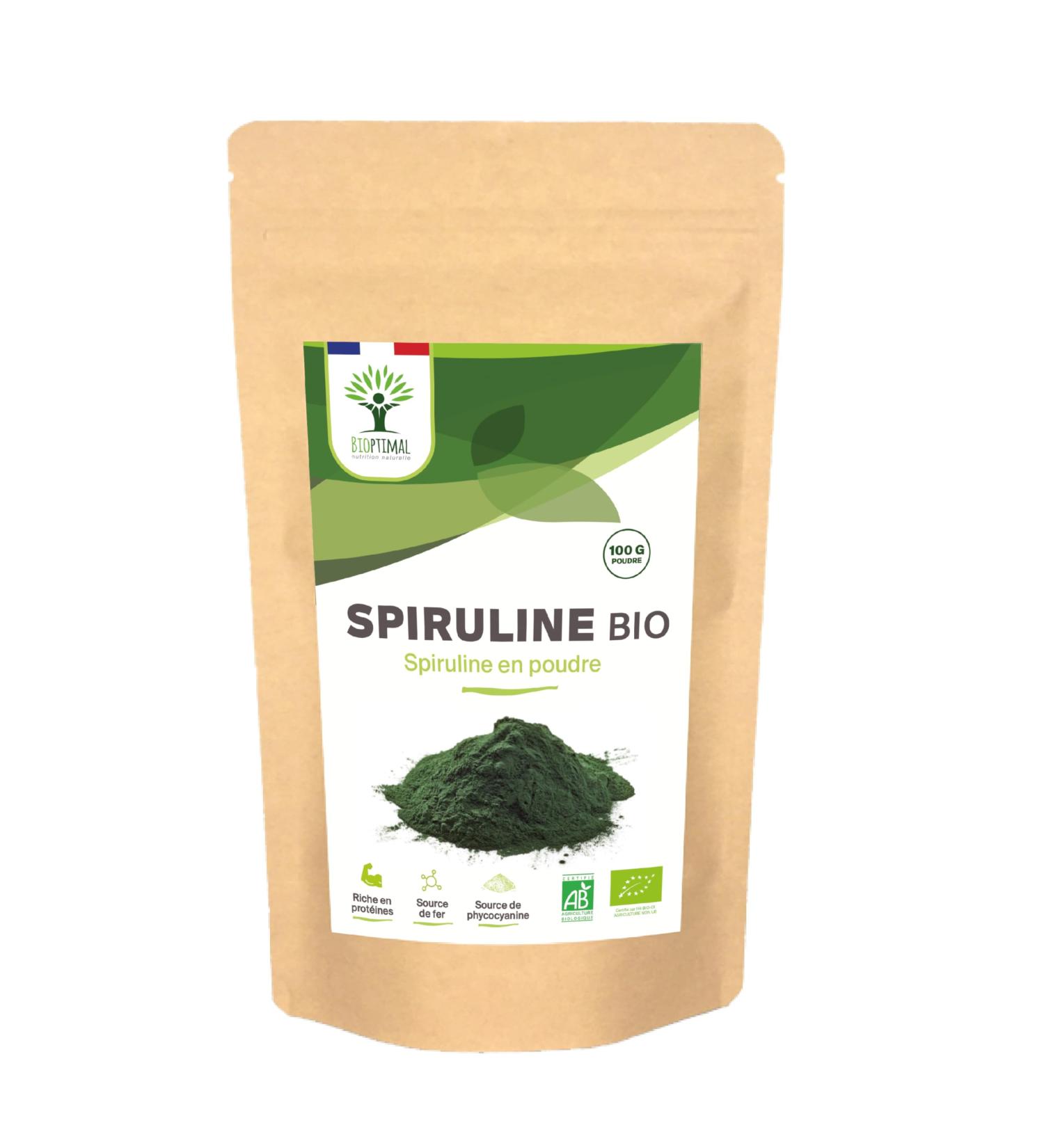 Spiruline Bio - 65% Prot ines 14% BCAA 17% Phycocyanine Fer - Energie Sport Immunit - 100% Pure en Poudre - Bioptimal Marque Fran aise -Conditionn en France - Certifi Ecocert - 100 g 100 g (Lot de 1) - Buy Online on GoSupps.com
