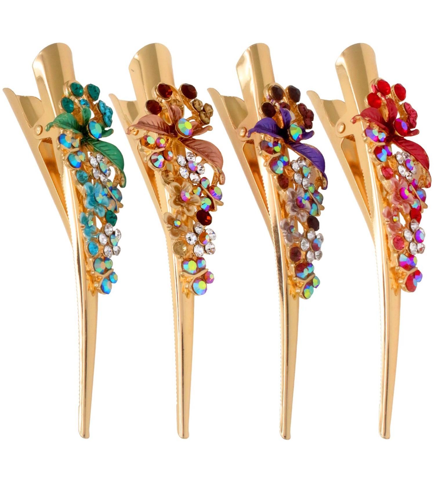 HOLLIHI Set of 4 Large Metal Alloy Alligator Sectioning Clips for Women and Girls - Pretty Strong Clamp Hair Pins Non-Slip Hair Grips Accessories for Thick Hair Gold - Buy Online on GoSupps.com