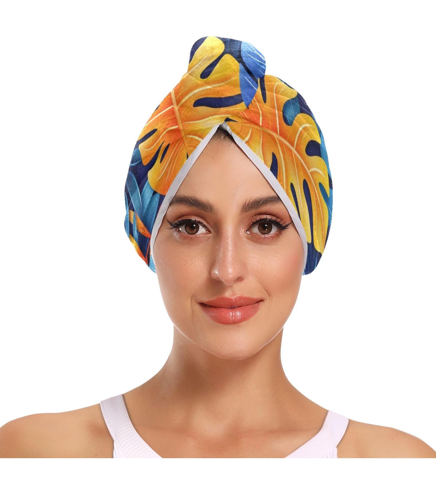Rainbow Leaves Hair Towel 2 Pack - Super Absorbent Quick Dry Hair Turbans for Women & Girls - Buy Online on GoSupps.com
