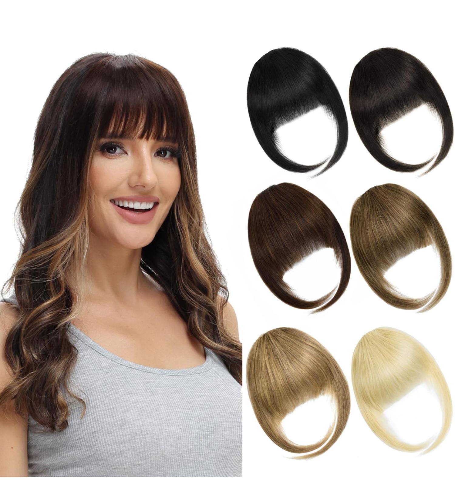 BUYOGET Clip in Fringe Human Hair Extension Medium Brown Straight Remy Fringe Clip on Bangs Hair Clip for Women Girls #4 Medium Brown - Buy Online on GoSupps.com