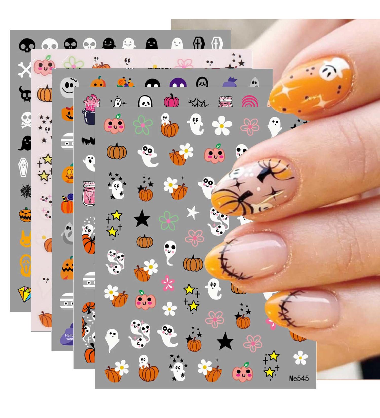 JMEOWIO 9 Sheets Halloween Nail Art Stickers Decals Self-Adhesive Cute Ghost Pumpkin Yellow Star Nail Supplies Nail Art Design Decoration Accessories - Buy Online on GoSupps.com