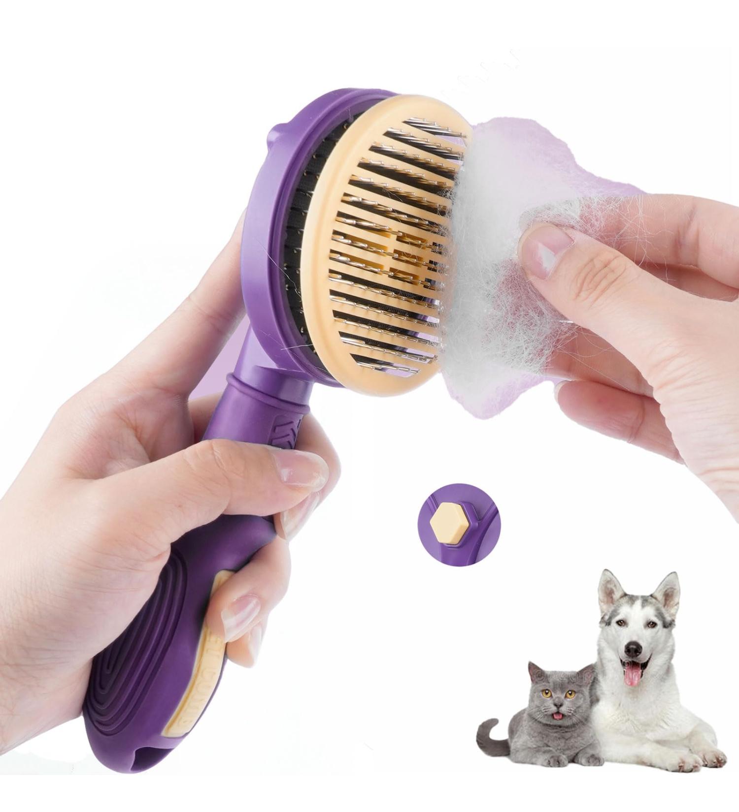 CUESVAP Dog Brush Self Cleanintg Slicker Cat Brushes for Grooming Dog Grooming Brush for Short or Long Haired Pets with Non-slip Handle Purple grooming - Buy Online on GoSupps.com