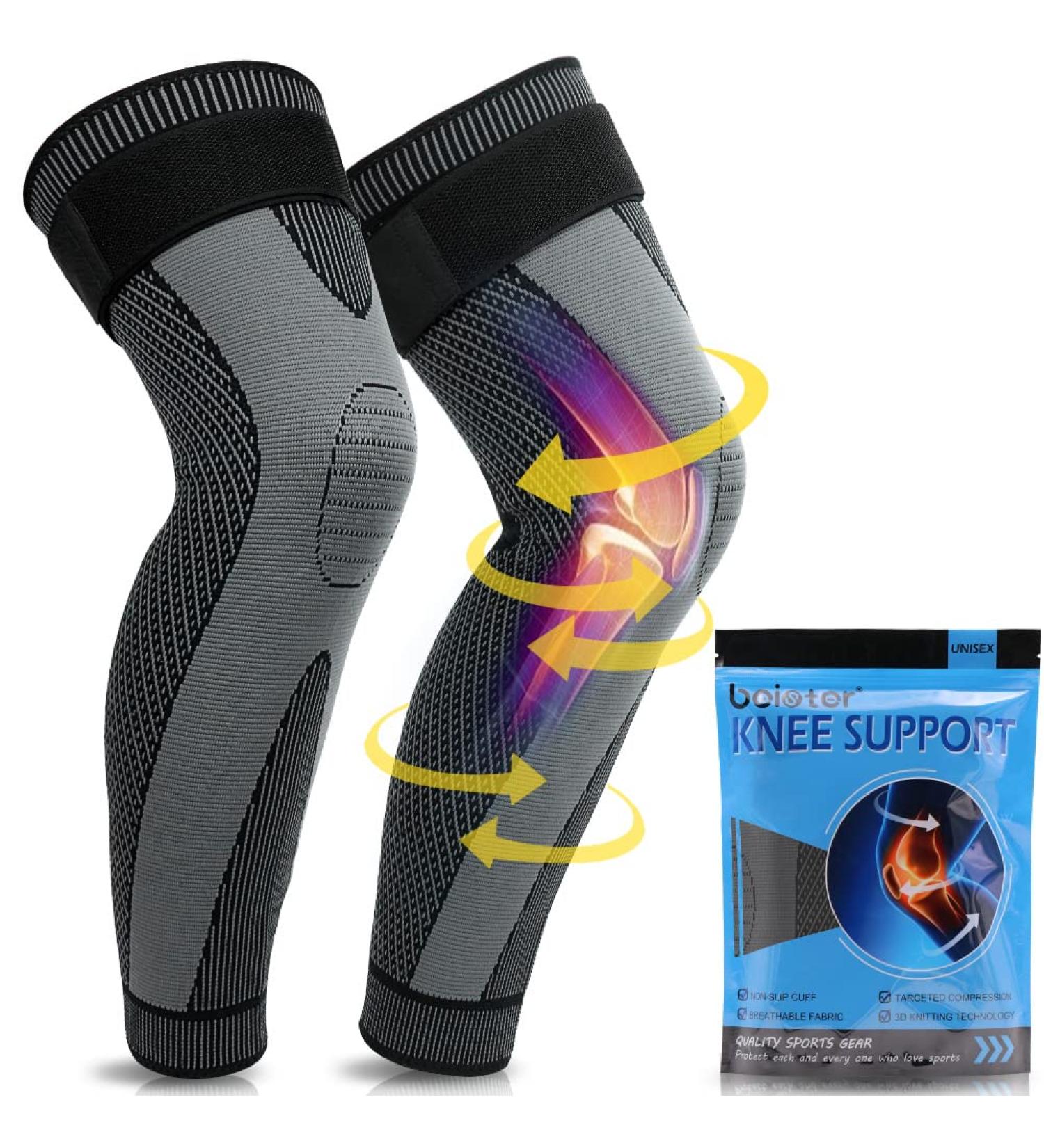 Beister Compression Leg Sleeves with Elastic Straps - Extra Long Knee Braces for Men & Women | Basketball, Football, Joint Pain Relief - Black XXL - Buy Online on GoSupps.com