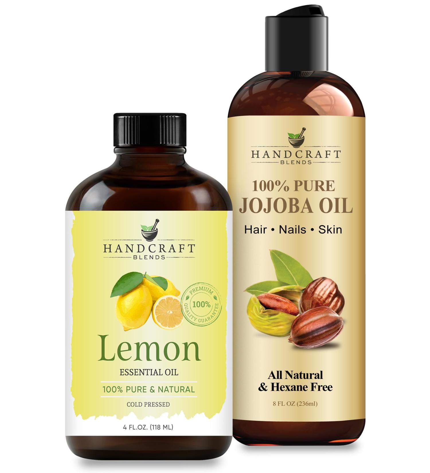 Handcraft Blends Brightening Skin Set: Jojoba Oil (8 Fl Oz) and Lemon Essential Oil (4 Fl Oz) 100% Pure & Natural for Uneven Skin Tone and Oily Skin - Buy Online on GoSupps.com