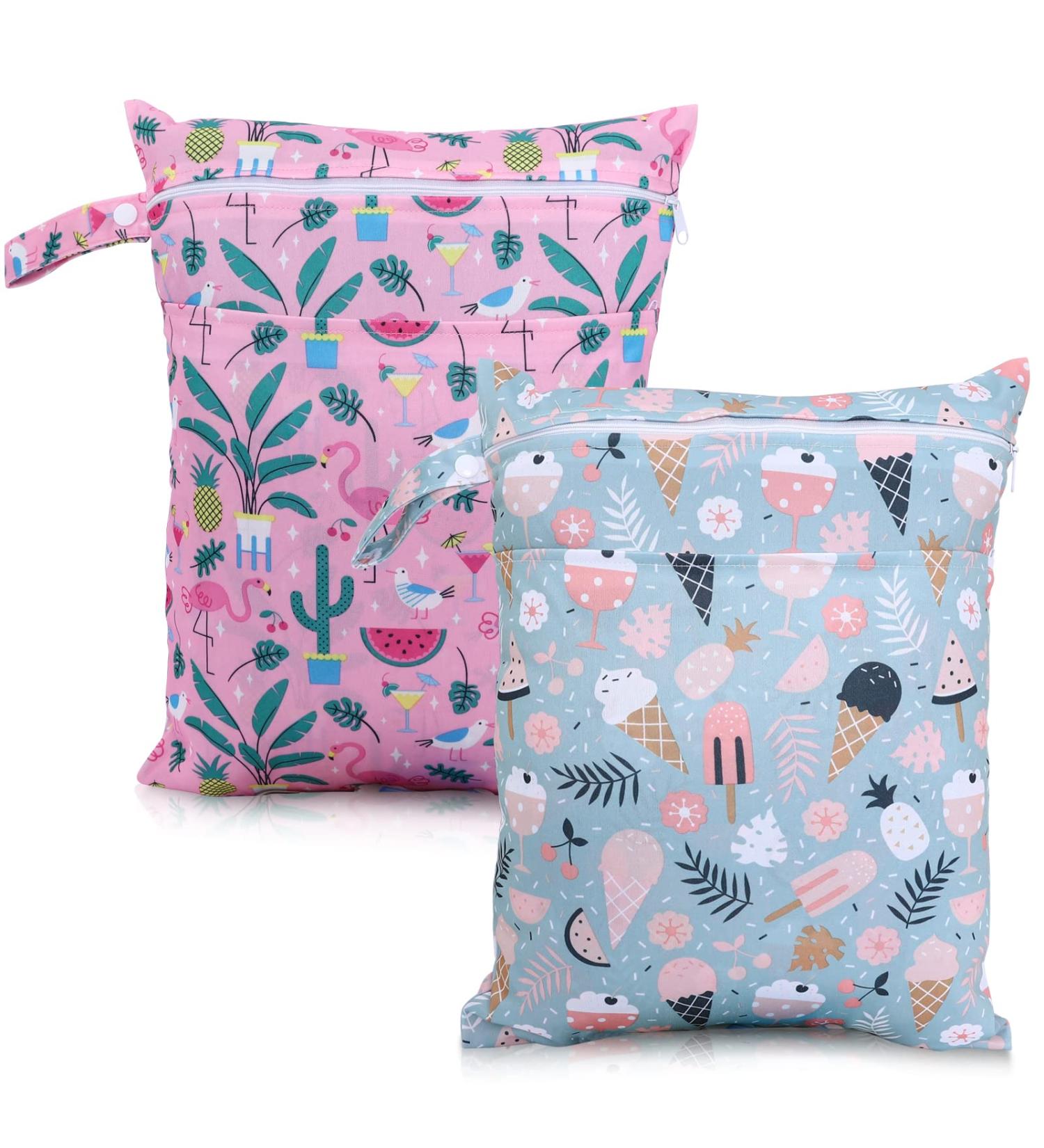 2Pcs Waterproof Cloth Diaper Wet Dry Bags with Two Zippered Pockets - Reusable & Washable for Travel, Beach, Stroller - Ideal for Dirty Gym Clothes, Wet Swimsuits, Toiletries - 01 Wb 2 - Buy Online on GoSupps.com