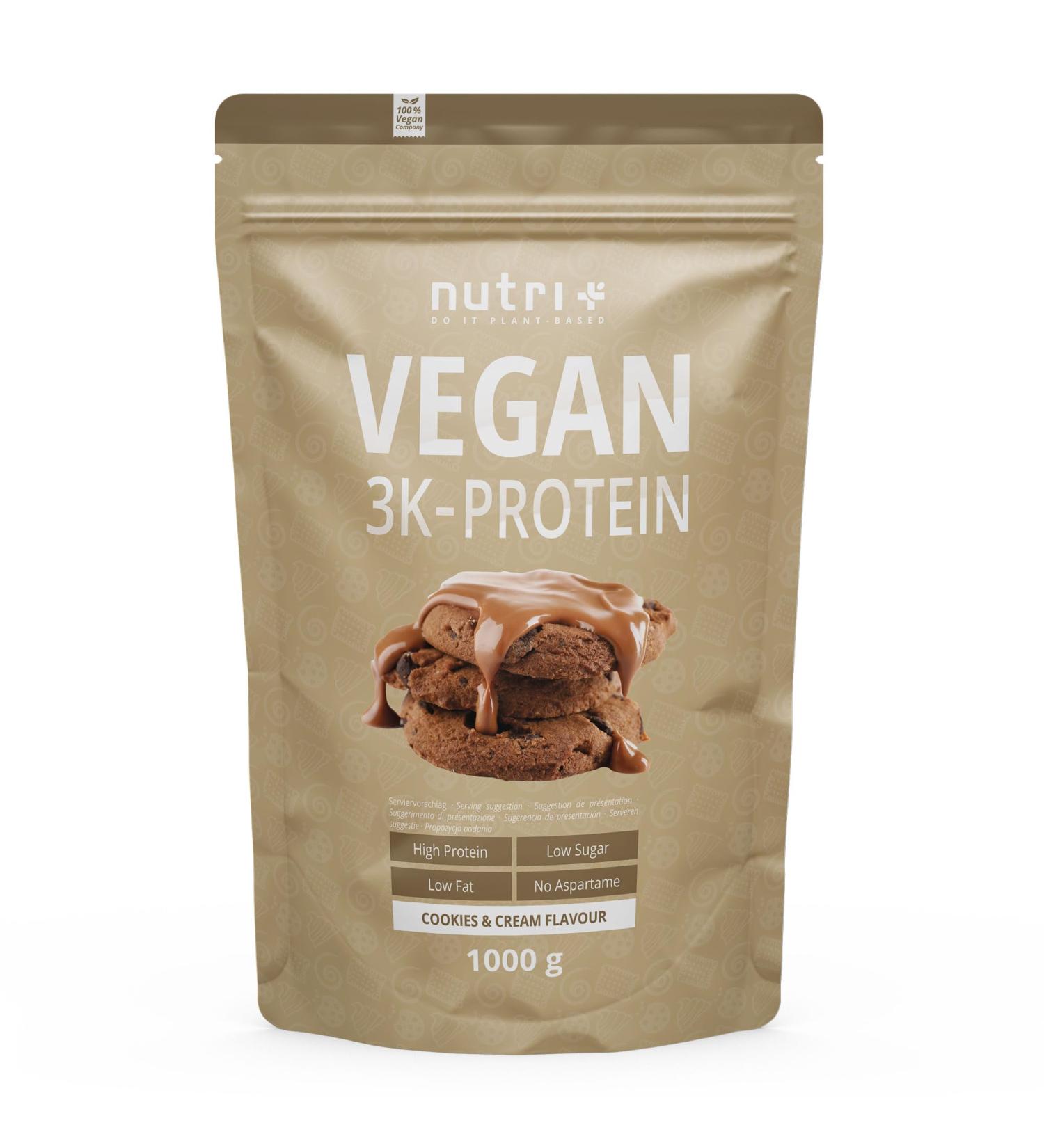 Nutri+ Vegan Protein Powder Cookies & Cream 1kg - 79% Protein Gluten & Lactose-Free Delicious Biscuit Flavor - High-Quality Isolate Protein - Buy Online on GoSupps.com