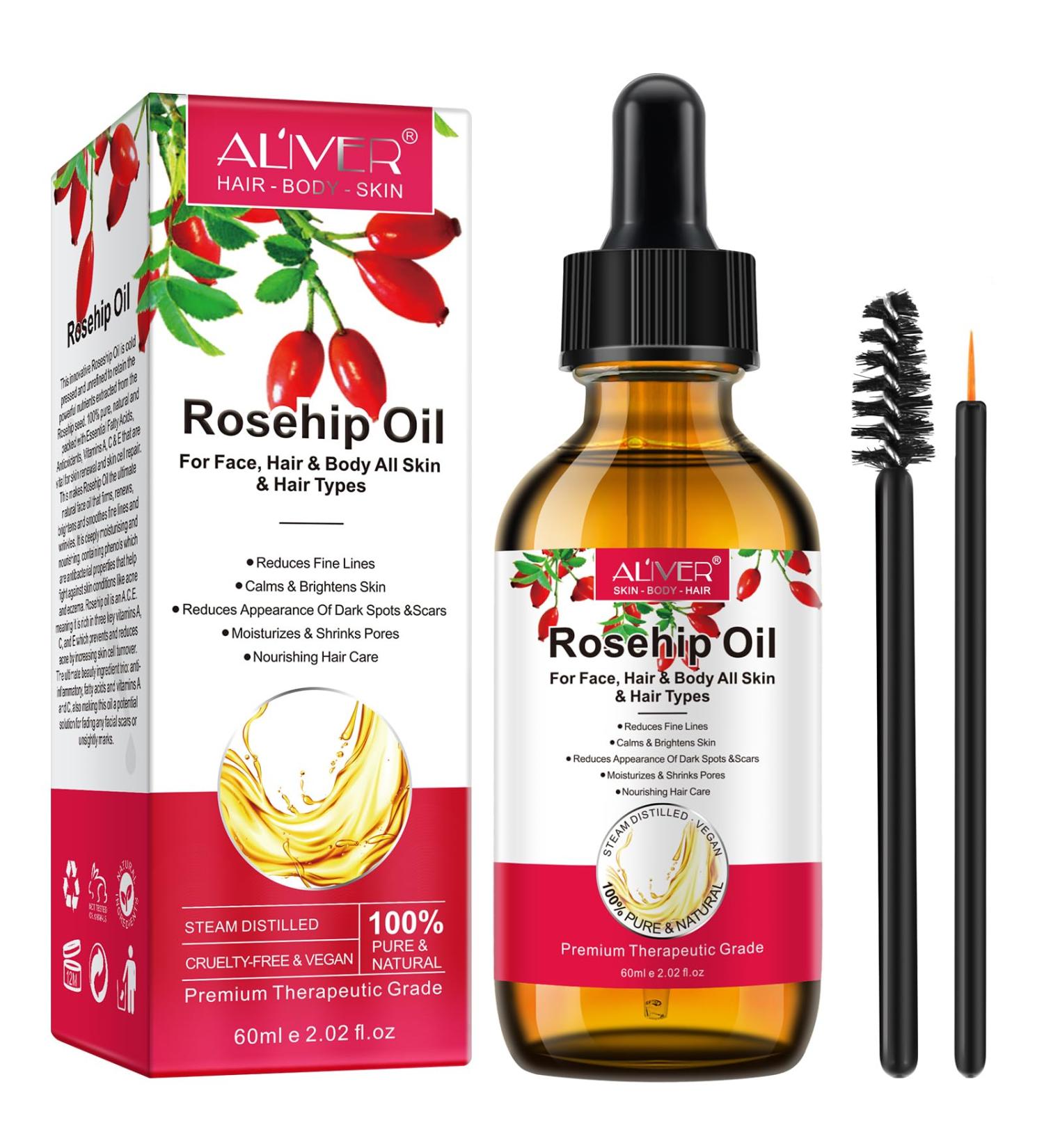Organic Rosehip Oil 60ml - 100% Pure Cold Pressed Carrier Oil for Face Skin Hair & Nails - NIFEISHI - Buy Online on GoSupps.com