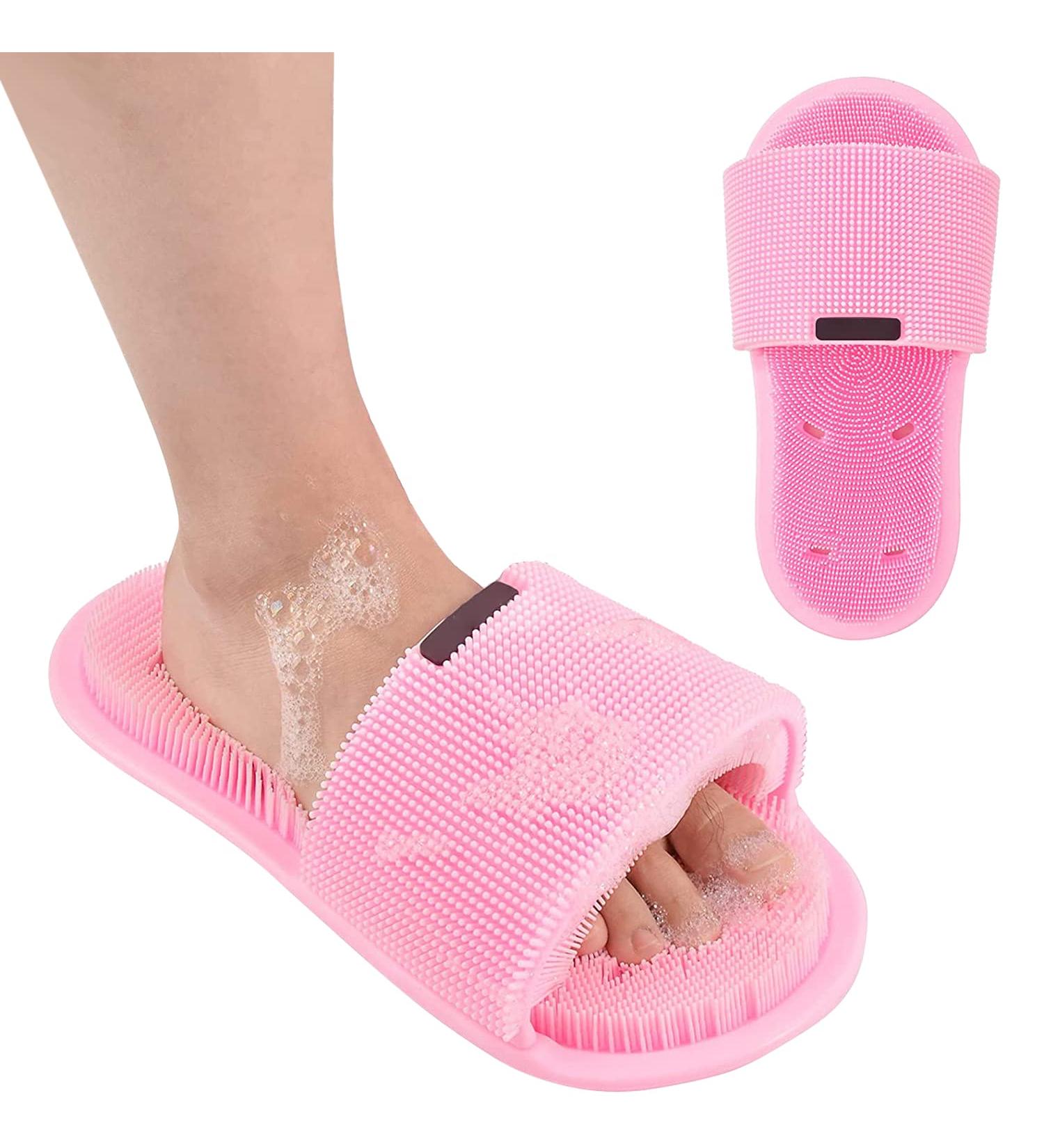 Petalum Silicone Massage Sandals - Non-Slip Shower Foot Brush with Suction Cups for Deep Cleaning & Relaxation - Pink - One Size - Buy Online on GoSupps.com