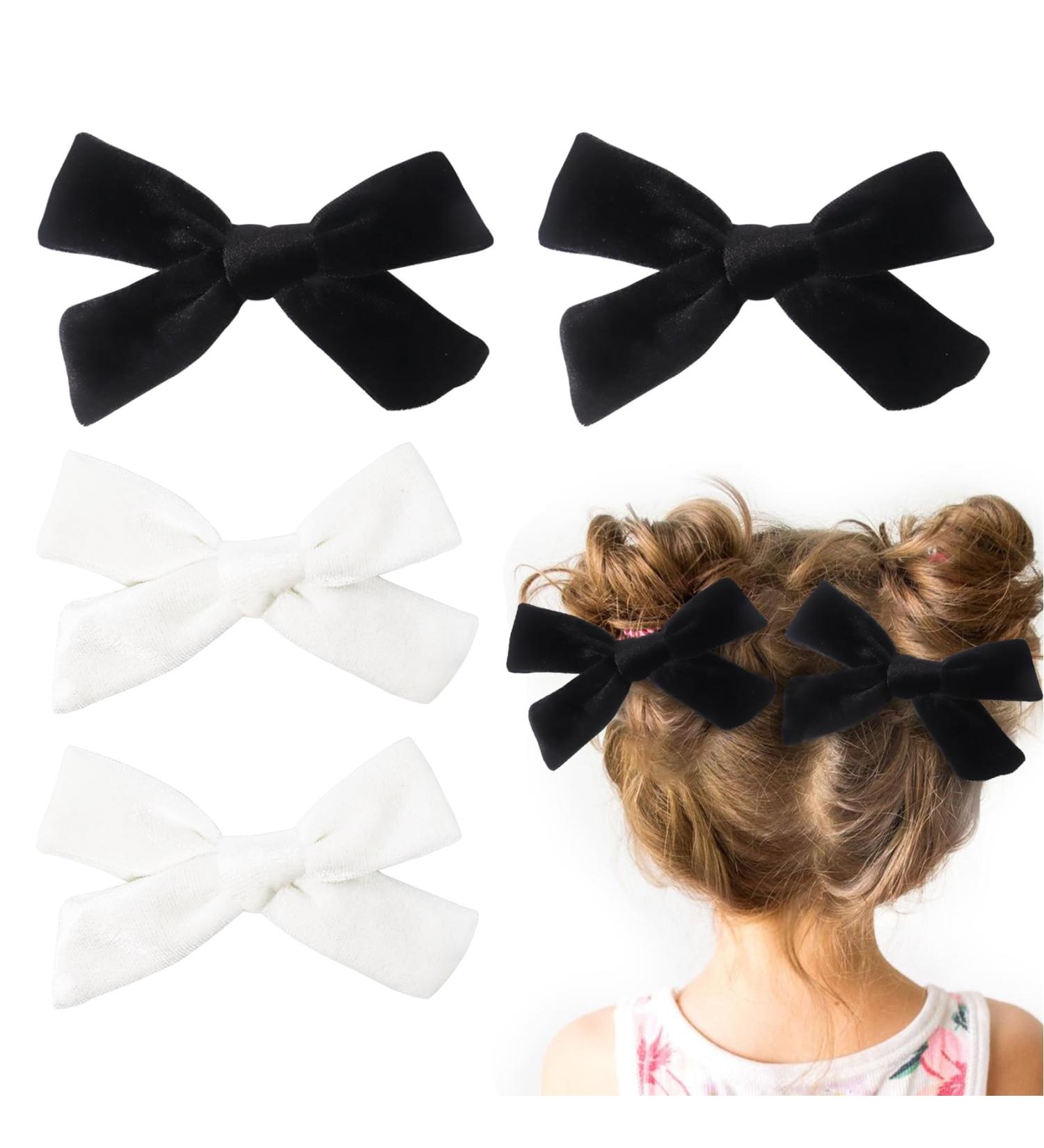 4Pcs Velvet Bow Hair Clips for Girls & Women - Christmas Hair Accessories (Black White) - Buy Online on GoSupps.com