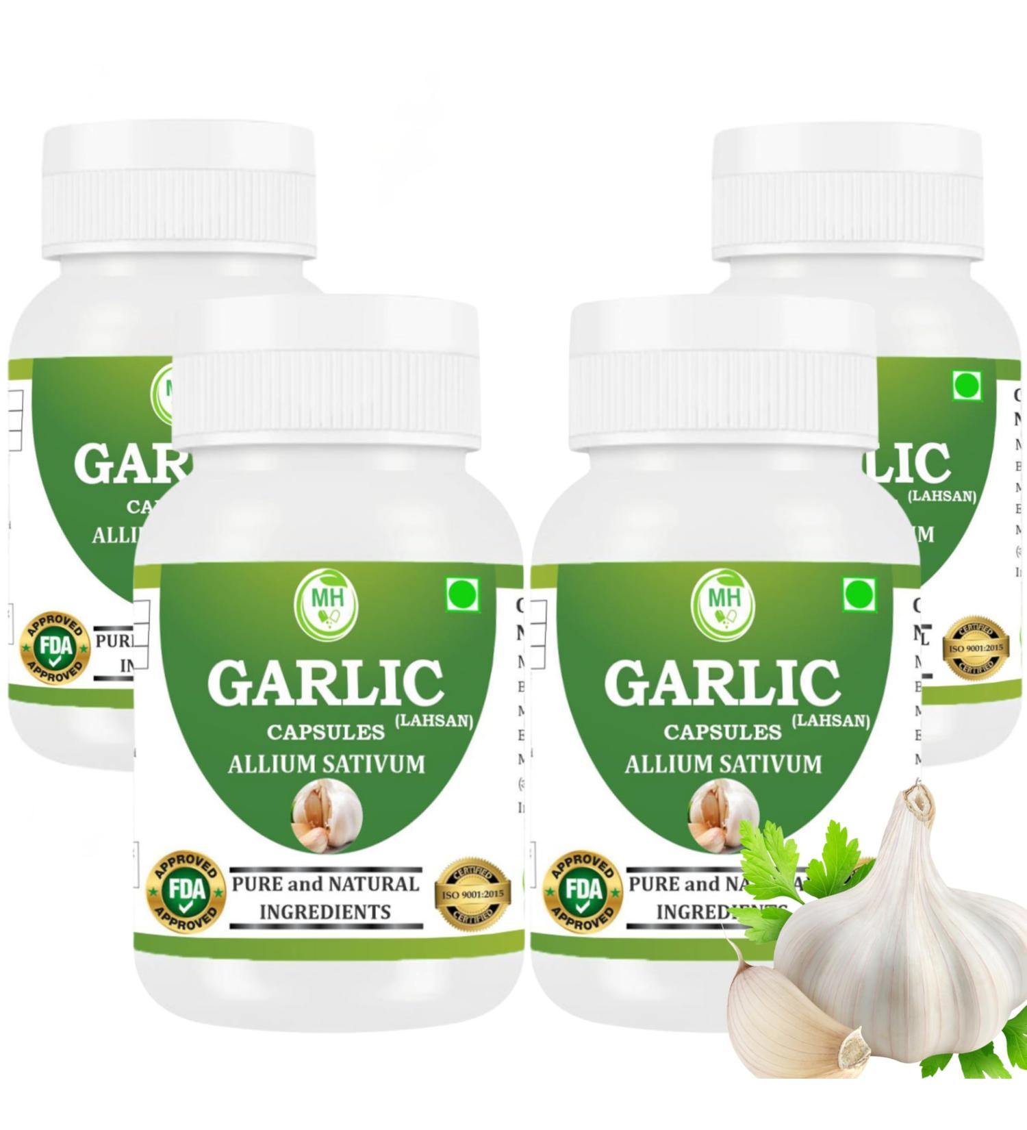 Morsan Healthcare Odorless Garlic Capsules 500 mg | Allium sativum | 240 Vegan Capsules | Herbal Supplement | Vegan Gluten-Free GMO-Free | Natural Herbal Supplement | Pack of 4 Bottle - Buy Online on GoSupps.com