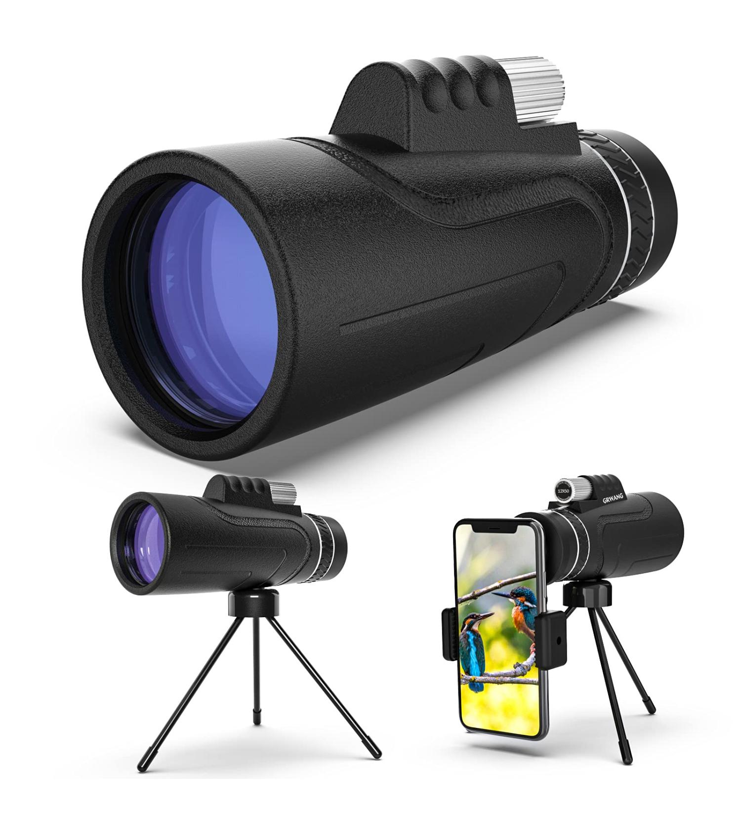 GRWANG 12X50 HD Monocular Telescope for Adults & Kids - Waterproof BAK4 Prism, Ideal for Bird Watching, Hunting & Camping - Includes Smartphone Adapter & Tripod - Perfect Outdoor Gift - Buy Online on GoSupps.com