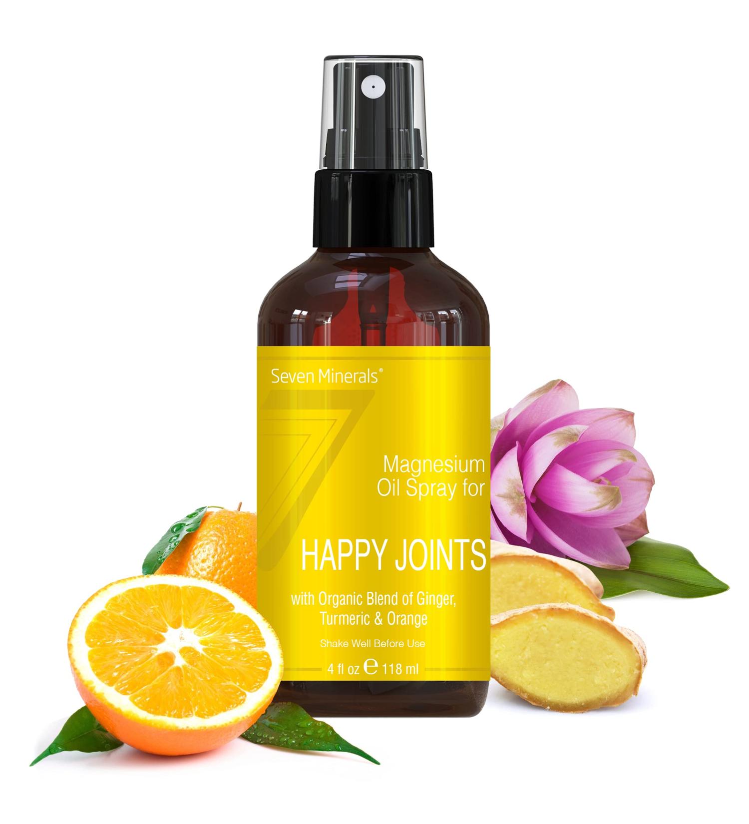 Happy Joints Magnesium Spray with Turmeric Ginger & Orange Oils - Organic Blend - Free Ebook (4 fl oz) - Buy Online on GoSupps.com