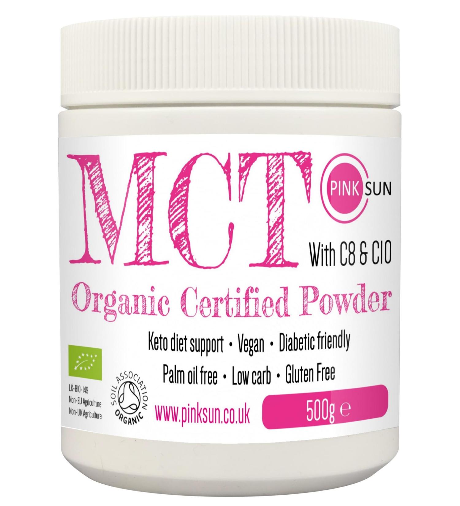 PINK SUN Organic MCT Oil Powder 500g C8 and C10 with Acacia Fiber - Keto Diet Support - Vegan & Gluten Free - Buy Online on GoSupps.com
