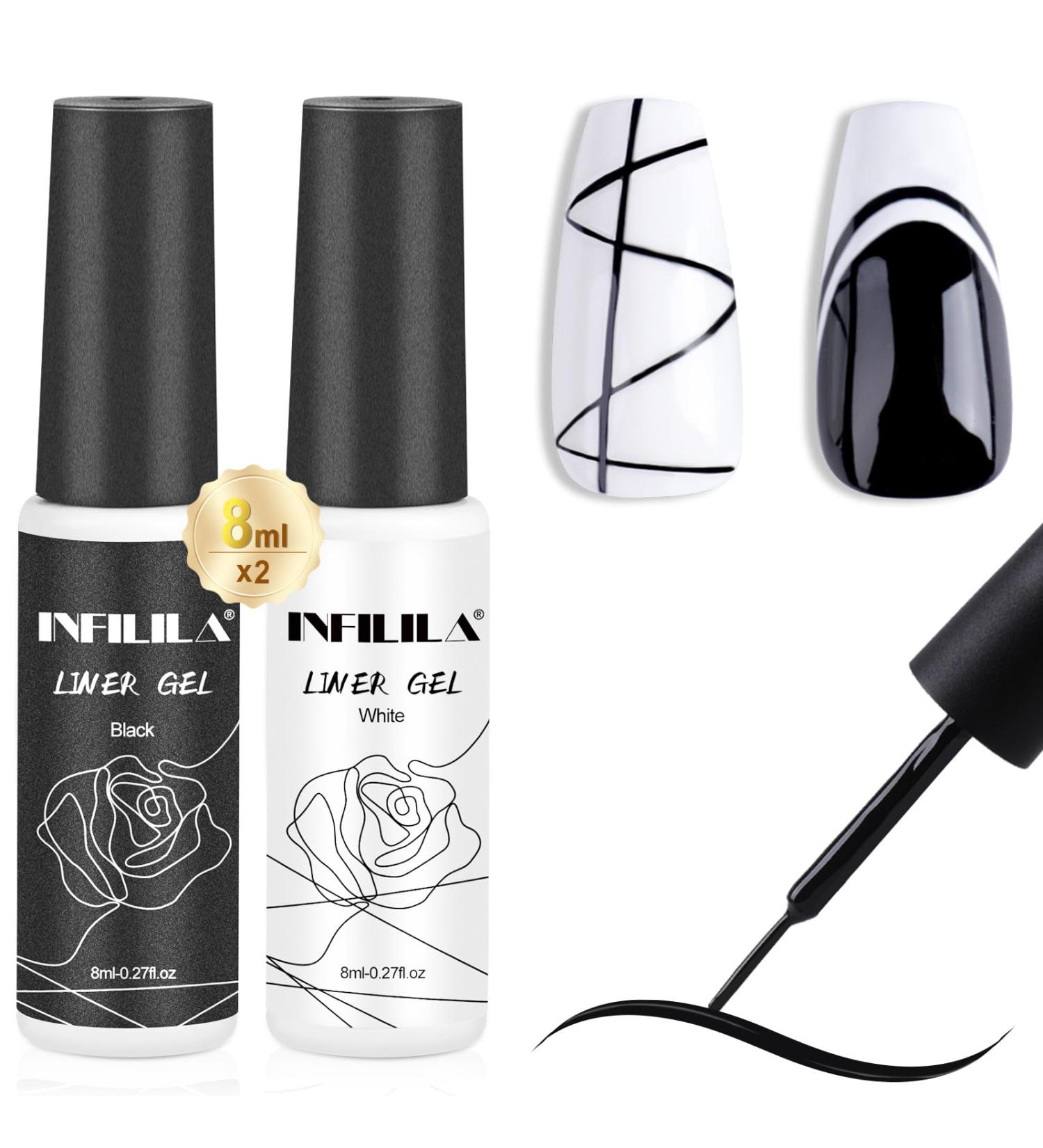 NXJ INFILILA Nail Art Gel Polish 2pcs 8ml Liner Nail Polish Set Gel Liners Black & White Classic Colors Gel Paint for Nails Art French Petal Swirl Fire Nail Design Manicure Salon Liner Blcak White - Buy Online on GoSupps.com