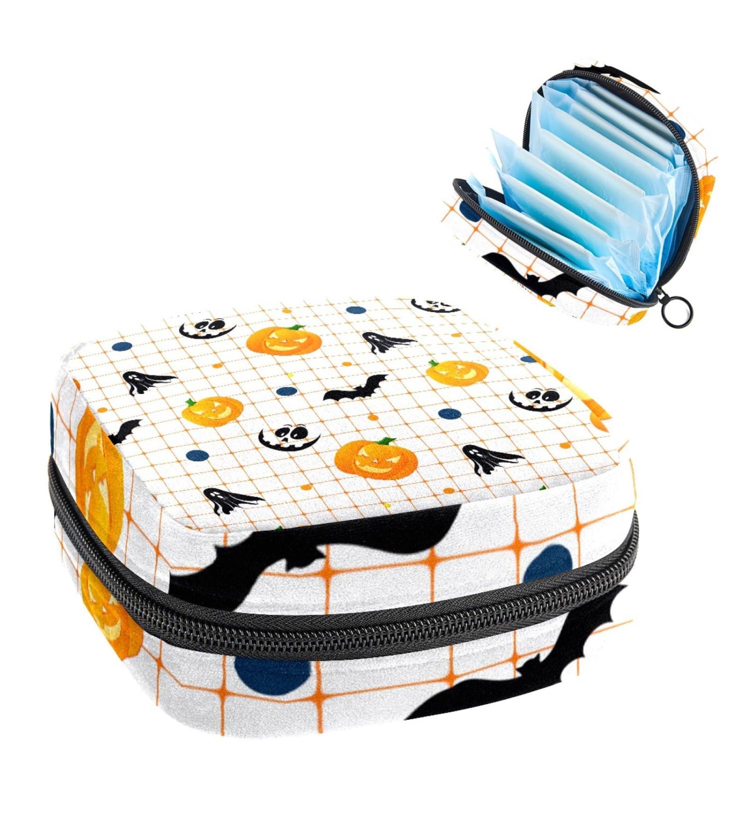 Halloween Pumpkin Plaid Sanitary Napkin Storage Bag - Large Capacity Menstrual Cup Pouch for Girls - Portable Makeup Organizer - Color 14 - Buy Online on GoSupps.com