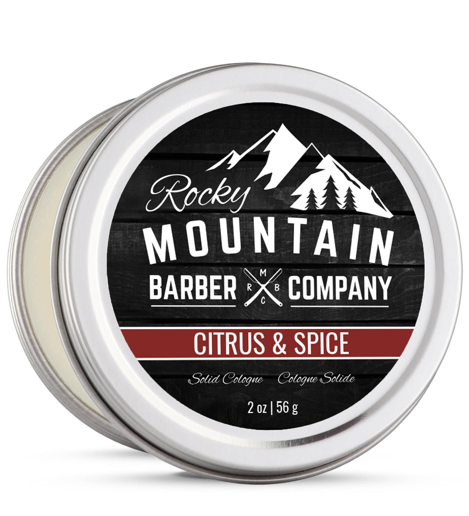Rocky Mountain Barber Company Solid Cologne for Men Citrus & Spice Scent 2 Oz Size - Made with Coconut Oil Shea Butter - Long-Lasting Scent - Buy Online on GoSupps.com