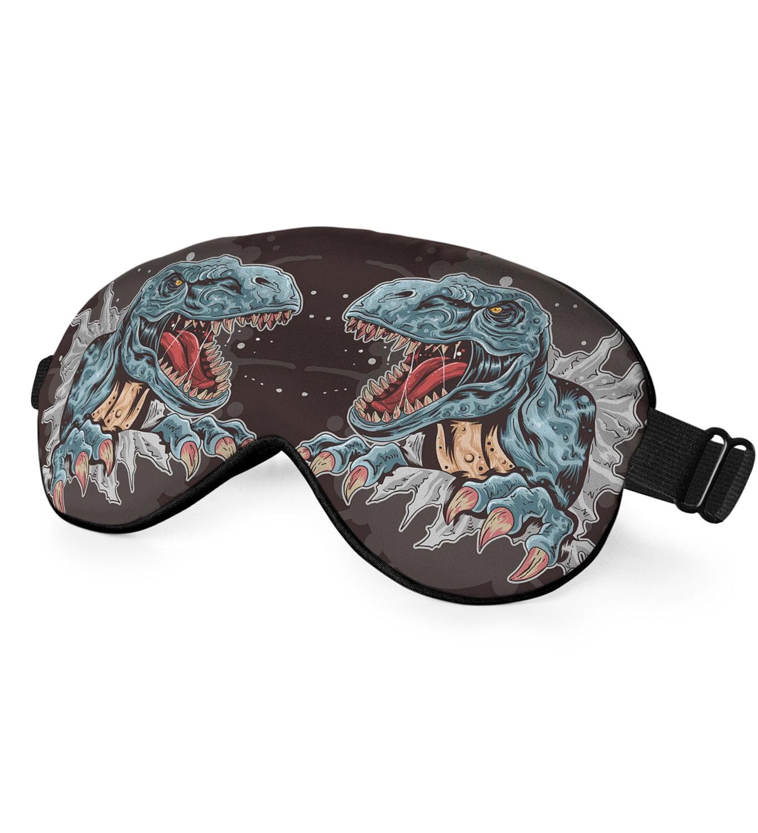 Dinosaur Silk Eye Mask - Tyrannosaurus Rex Roaring Black Sleep Mask for Women | Lightweight & Adjustable Travel Eye Cover - Buy Online on GoSupps.com