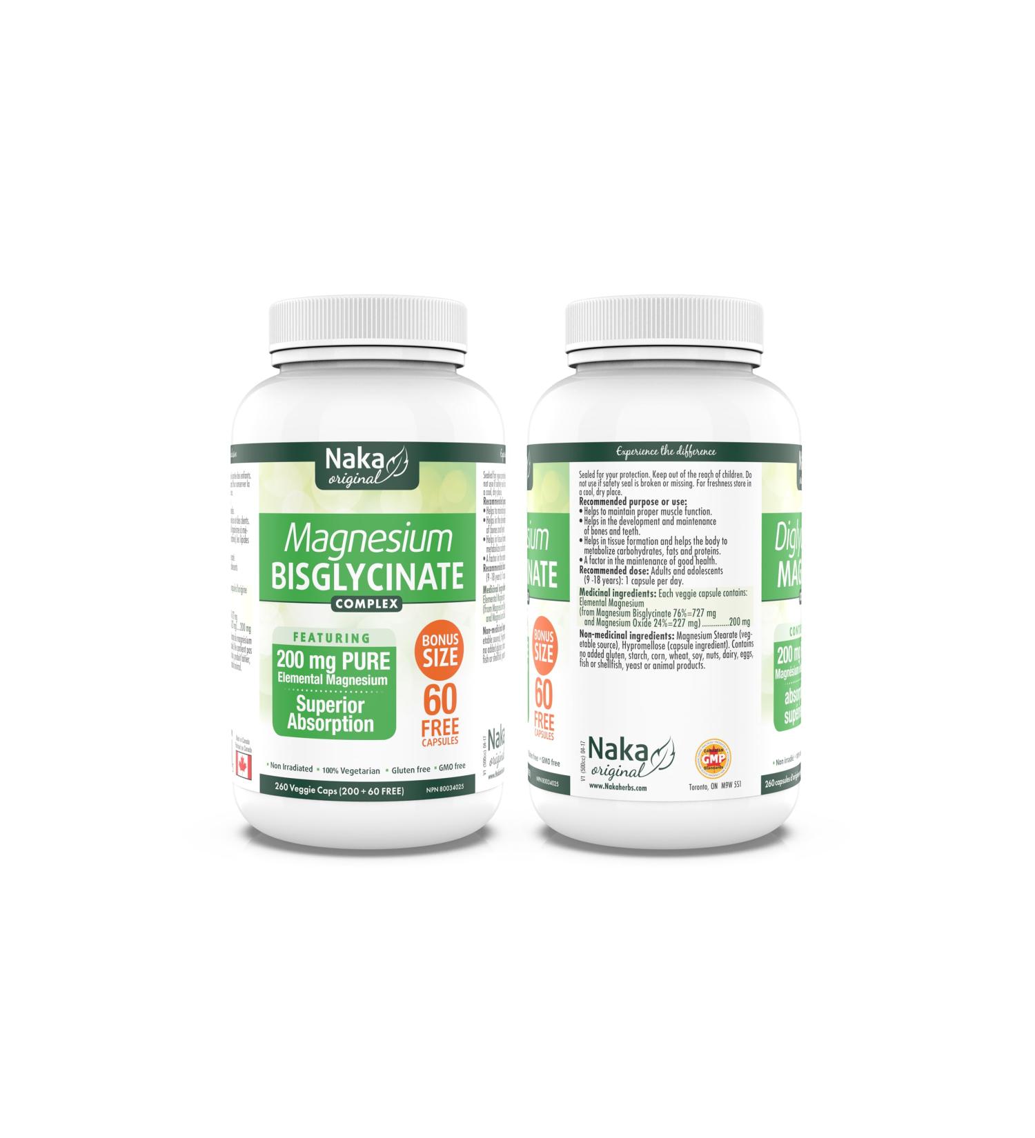 Naka Magnesium Bisglycinate 200 mg - 260 Veggie Caps 260 count (Pack of 1) - Buy Online on GoSupps.com