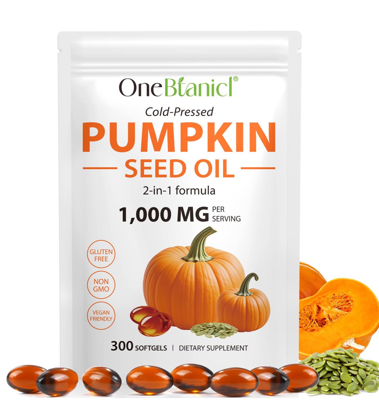 Pumpkin Seed Oil with Saw Palmetto - 3000mg Per Serving 300 Softgels - Cold Pressed Pure Virgin Oil Essential Fatty Acids & Phytosterols - Supports Hair Urinary Bladder & Prostate Health Non-GMO - Buy Online on GoSupps.com