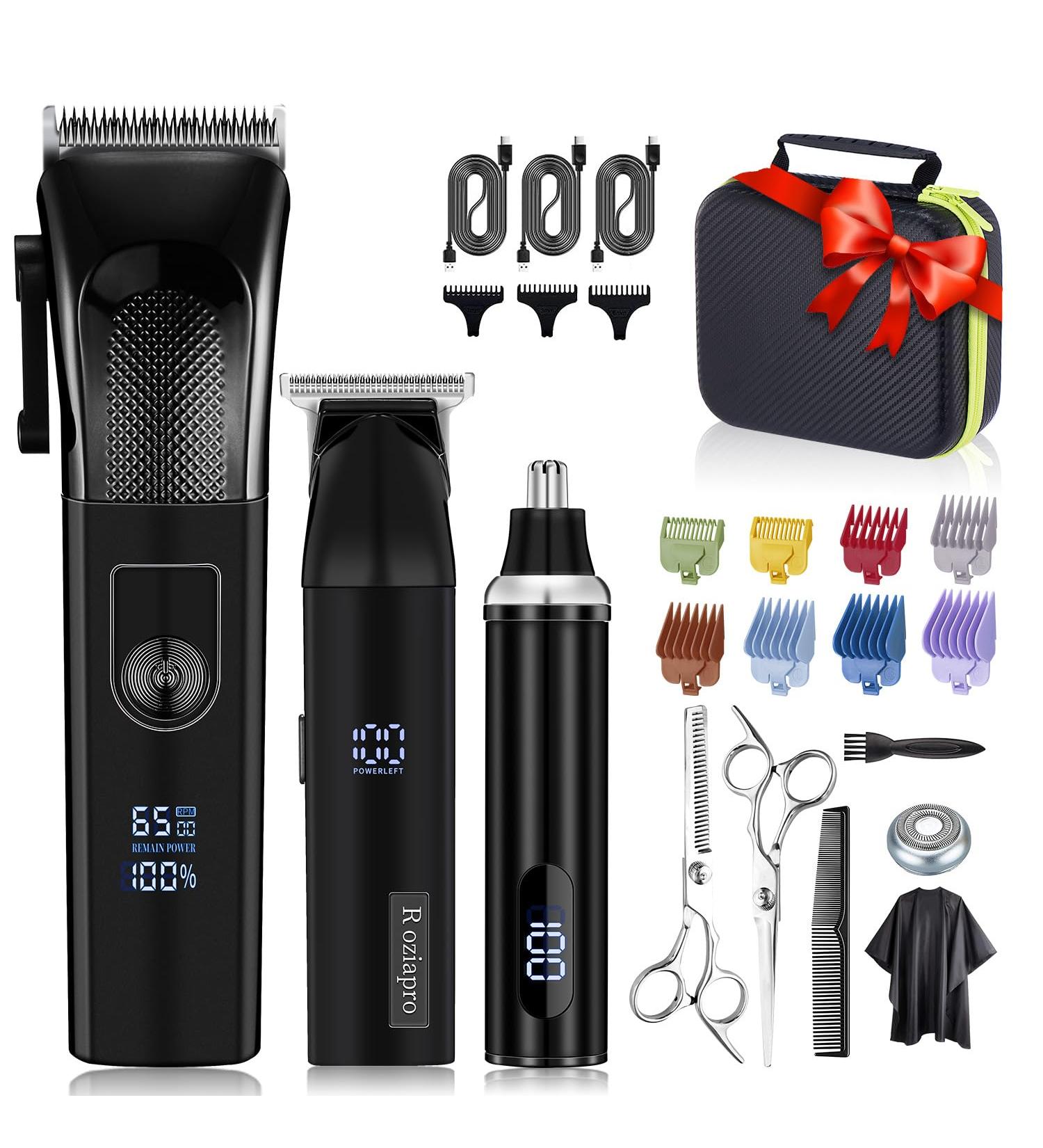 Roziapro Hair Clippers for Men - Precise Close Cutting Beard Trimmer & Rechargeable Barber Clippers Kit (Black) - Professional Hair Clippers & Nose Hair Trimmer - Buy Online on GoSupps.com