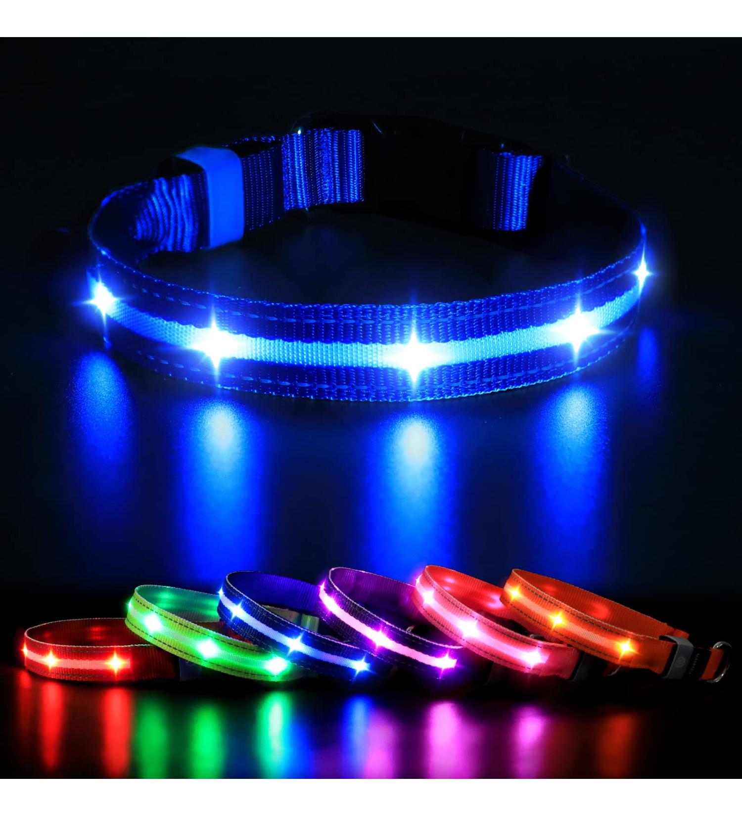Masbrill Luminous LED Dog Collar - Waterproof & Adjustable Safety Band with 3 Flashing Lights for Small to Large Dogs (Blue XS 25-35cm) - Buy Online on GoSupps.com