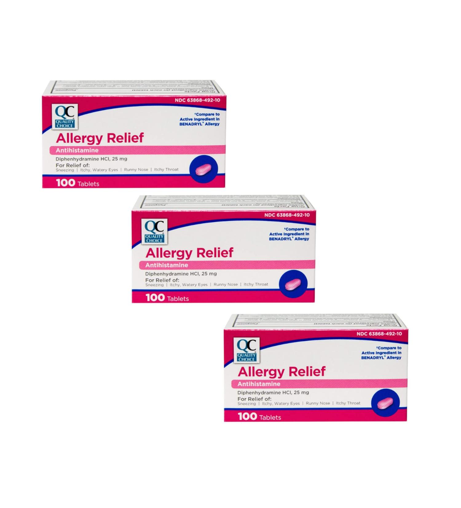 Quality Choice Allergy Relief Antihistamine Diphenhydramine Tablets 100 Count - Pack of 3 - Buy Online on GoSupps.com