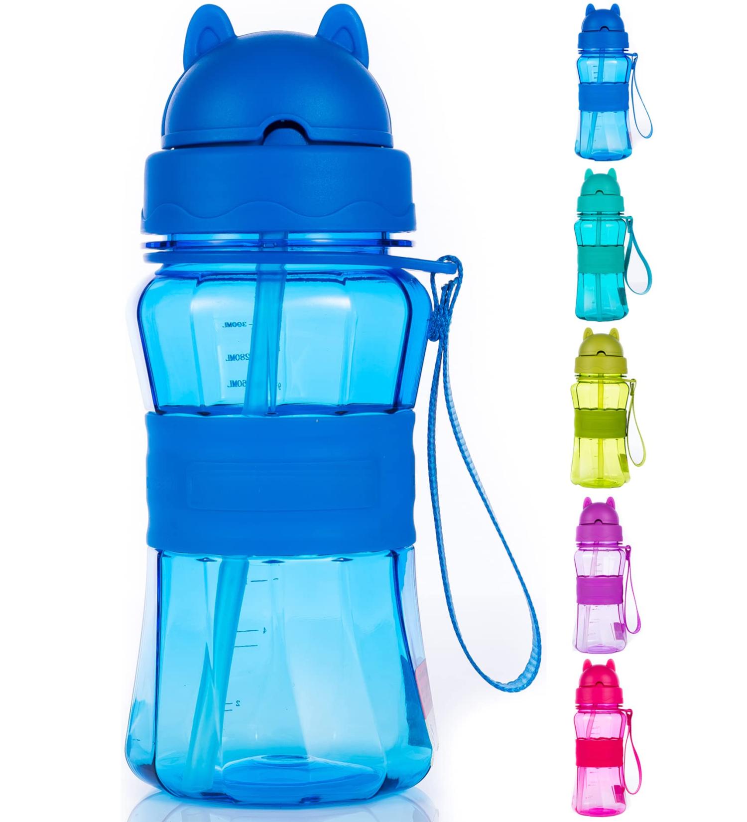 Ecteco 12oz Kids Water Bottle with Straw, Leak Proof BPA-Free Tritan - Blue | Cute, Lightweight, Sturdy | Perfect for School and Outdoor Activities - Buy Online on GoSupps.com