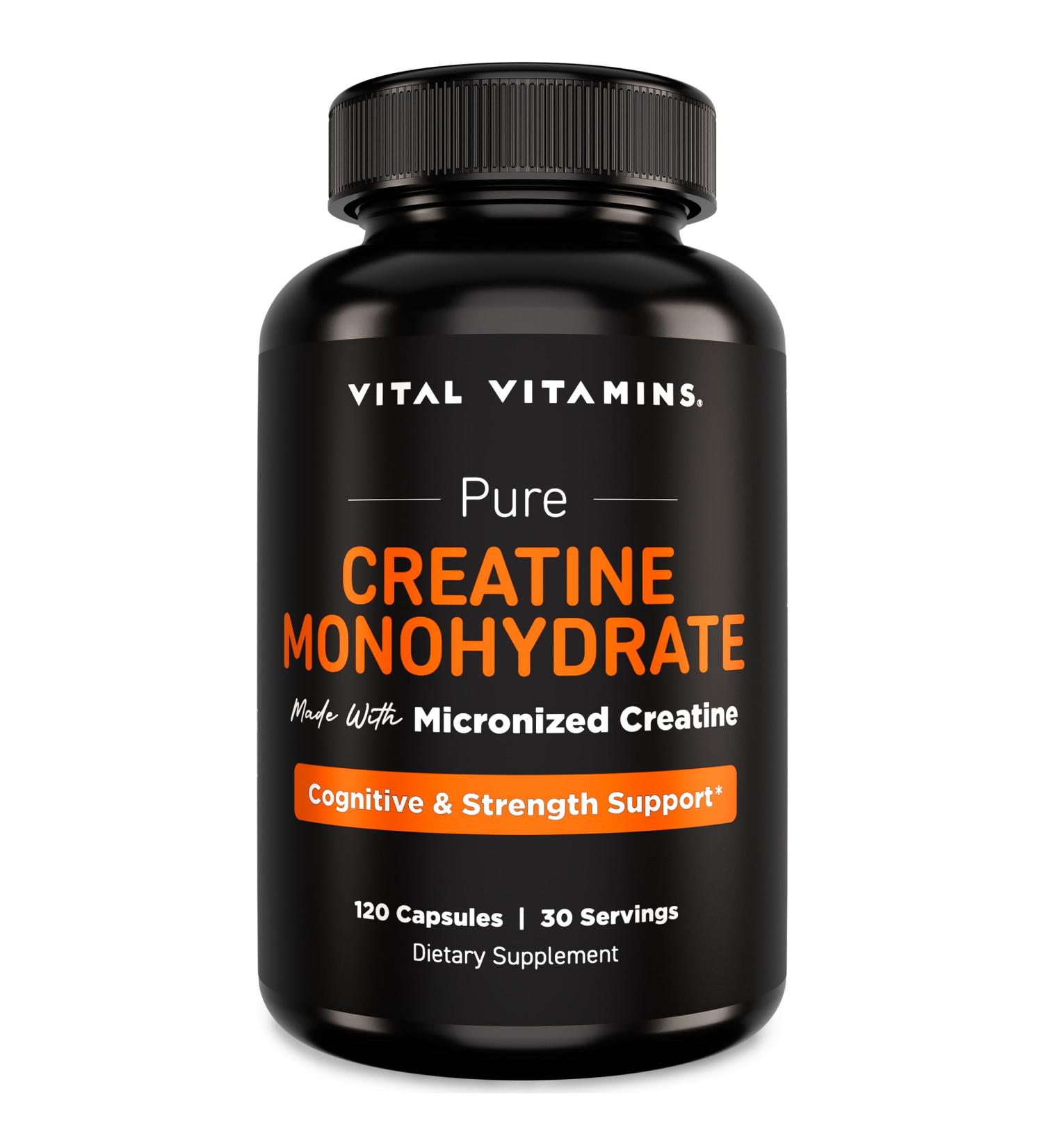 Vital Vitamins Creatine Monohydrate Pills for Women & Men - Micronized Creatine Capsules - Cognitive Strength Recovery Support - 3g (3000mg) per Serving - Vegan Non-GMO 120 Count 120 Count (Pack of 1) - Buy Online on GoSupps.com