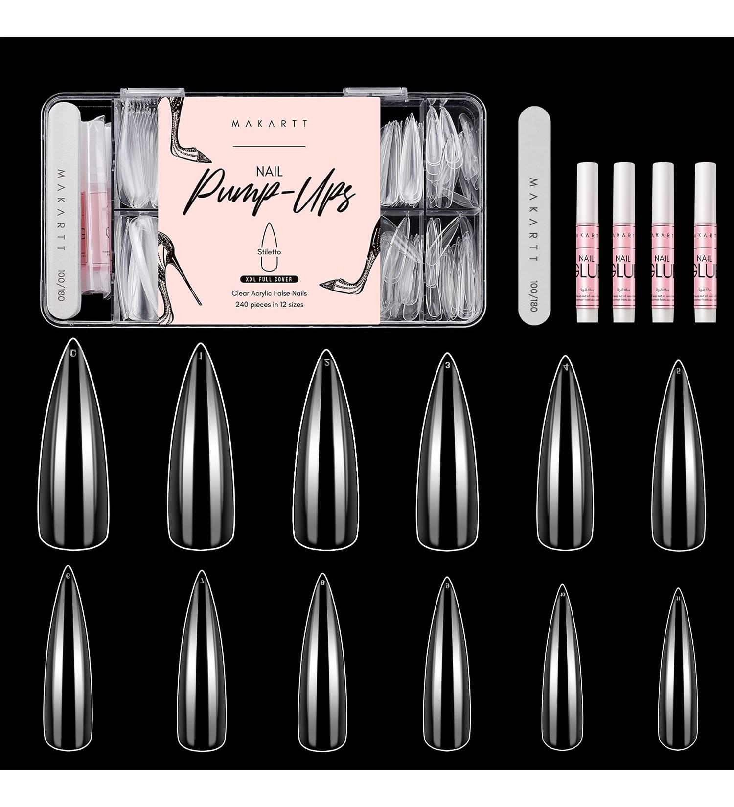 Makartt 240Pcs Soft Gel Full Cover Nail Extensions Kit | XXL Stiletto Nail Tips | Press on Nails with Glue and File - Buy Online on GoSupps.com