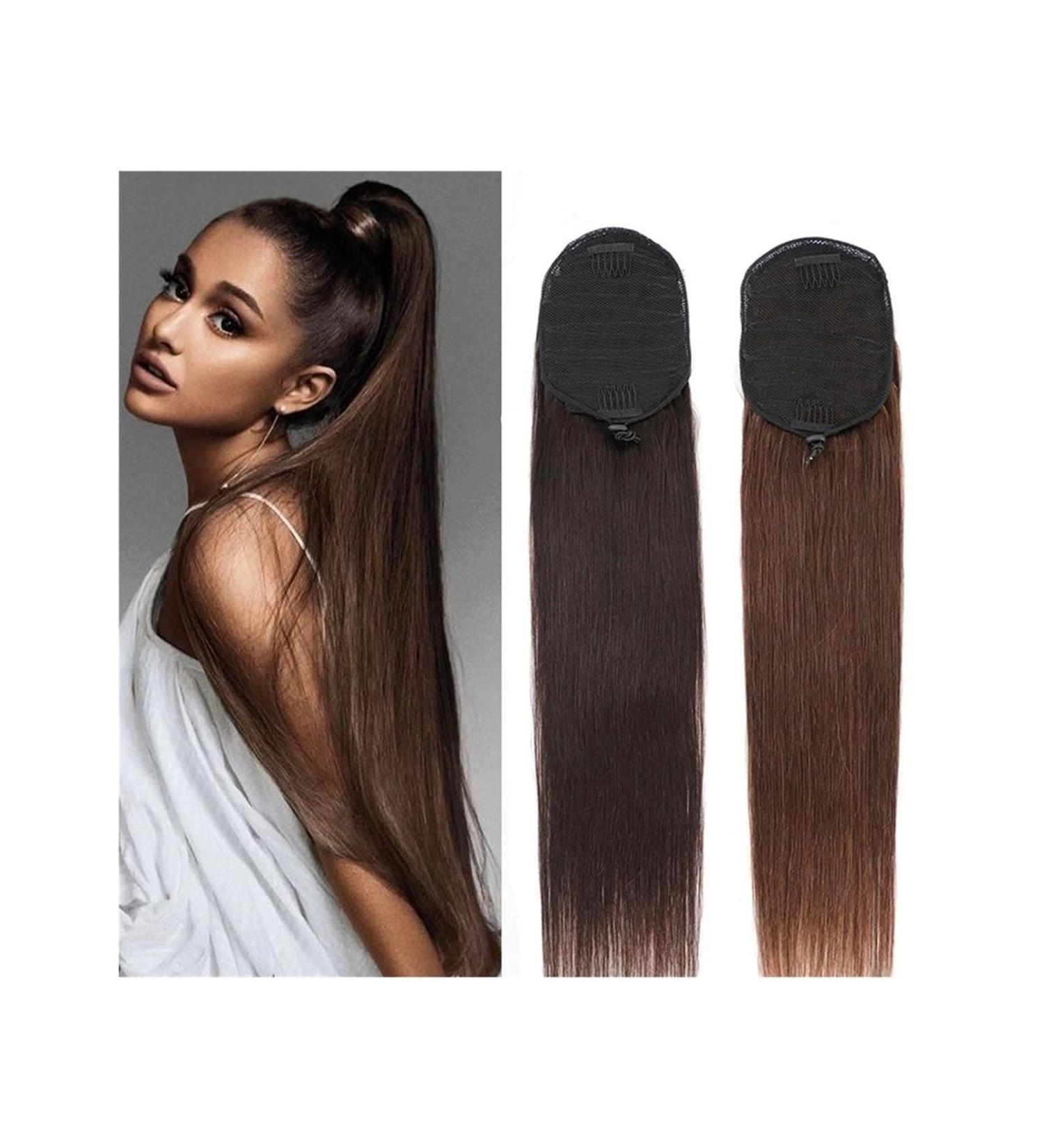 Ponytail Extensions Human Hair Ponytail Extension Drawstring Straight Ponytail Hairpiece Brazilian Remy Hair Ponytail Clip in Straight Ponytail Hair Extension for Women for Women (Color : Natural Col 16inches Natural Color - Buy Online on GoSupps.com