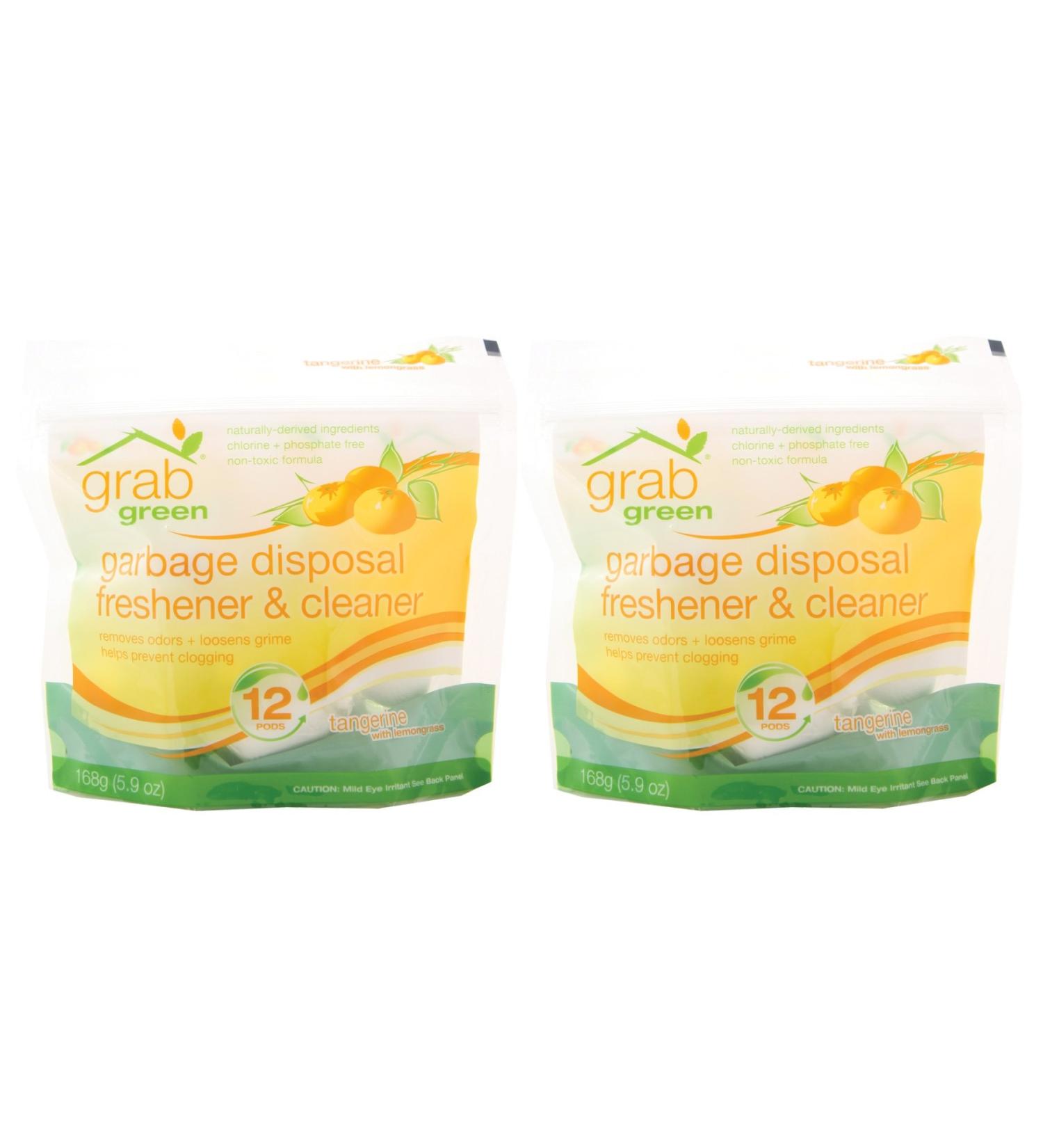 Grab Green Natural Garbage Disposal Cleaner Deodorizer & Freshener Pods - Tangerine + Lemongrass - 12 Pods - Buy Online on GoSupps.com