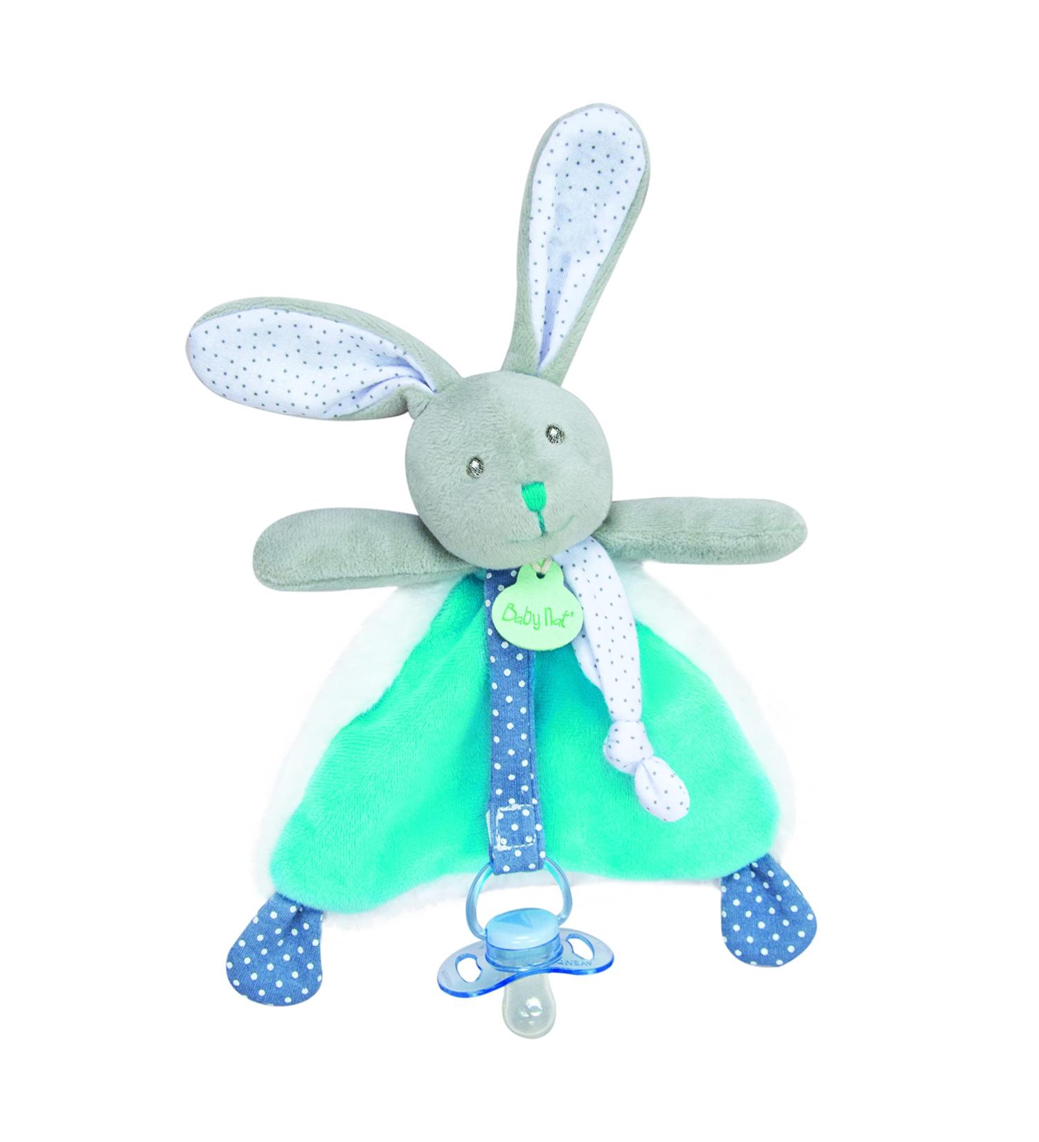 BABY NAT Plush toy for pacifier rabbit Pupi blue BN0614