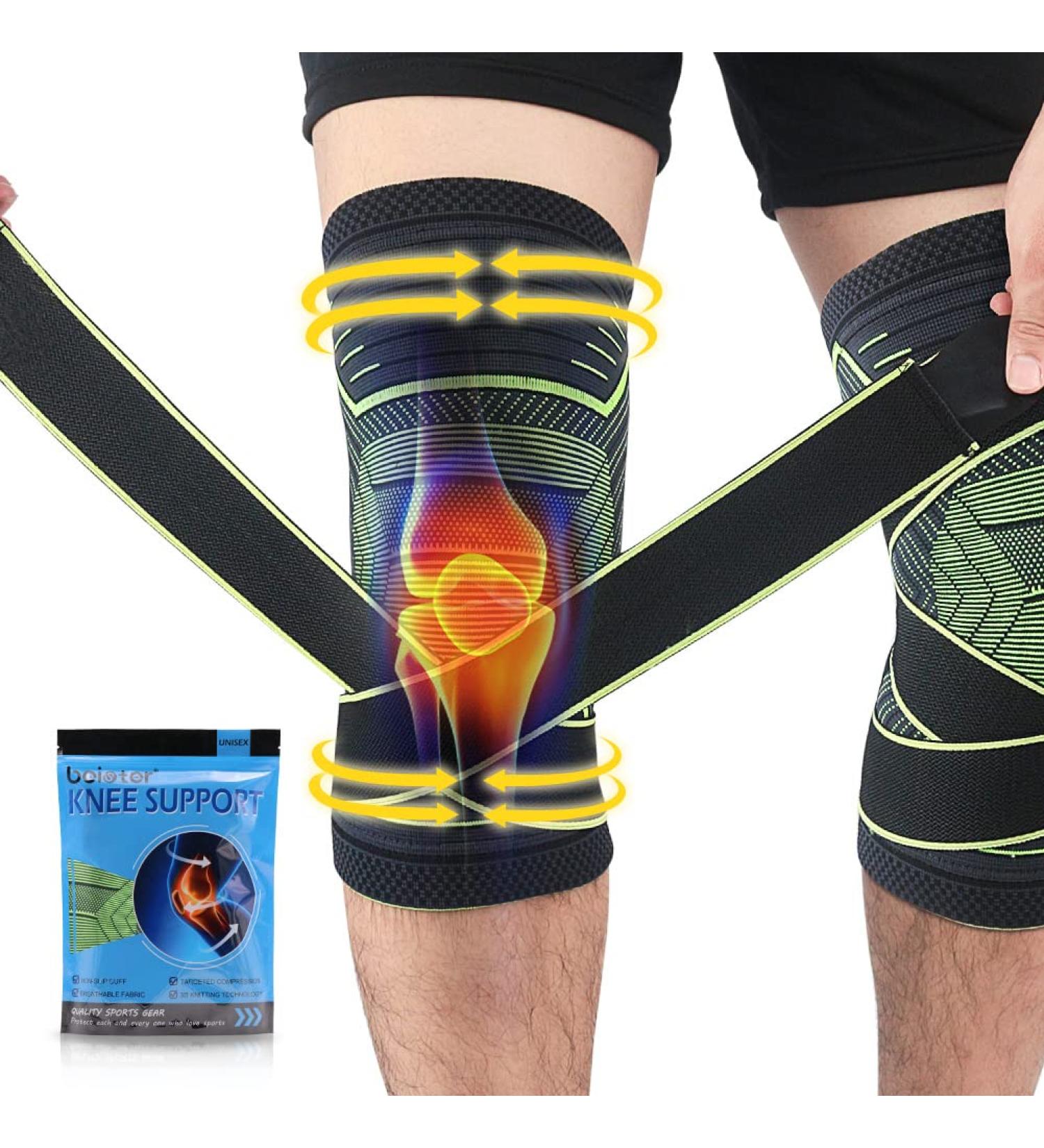 Beister Knee Compression Sleeves with Adjustable Straps - Professional Support Brace for Meniscus Tear Arthritis - Green (1 Pair) - Buy Online on GoSupps.com