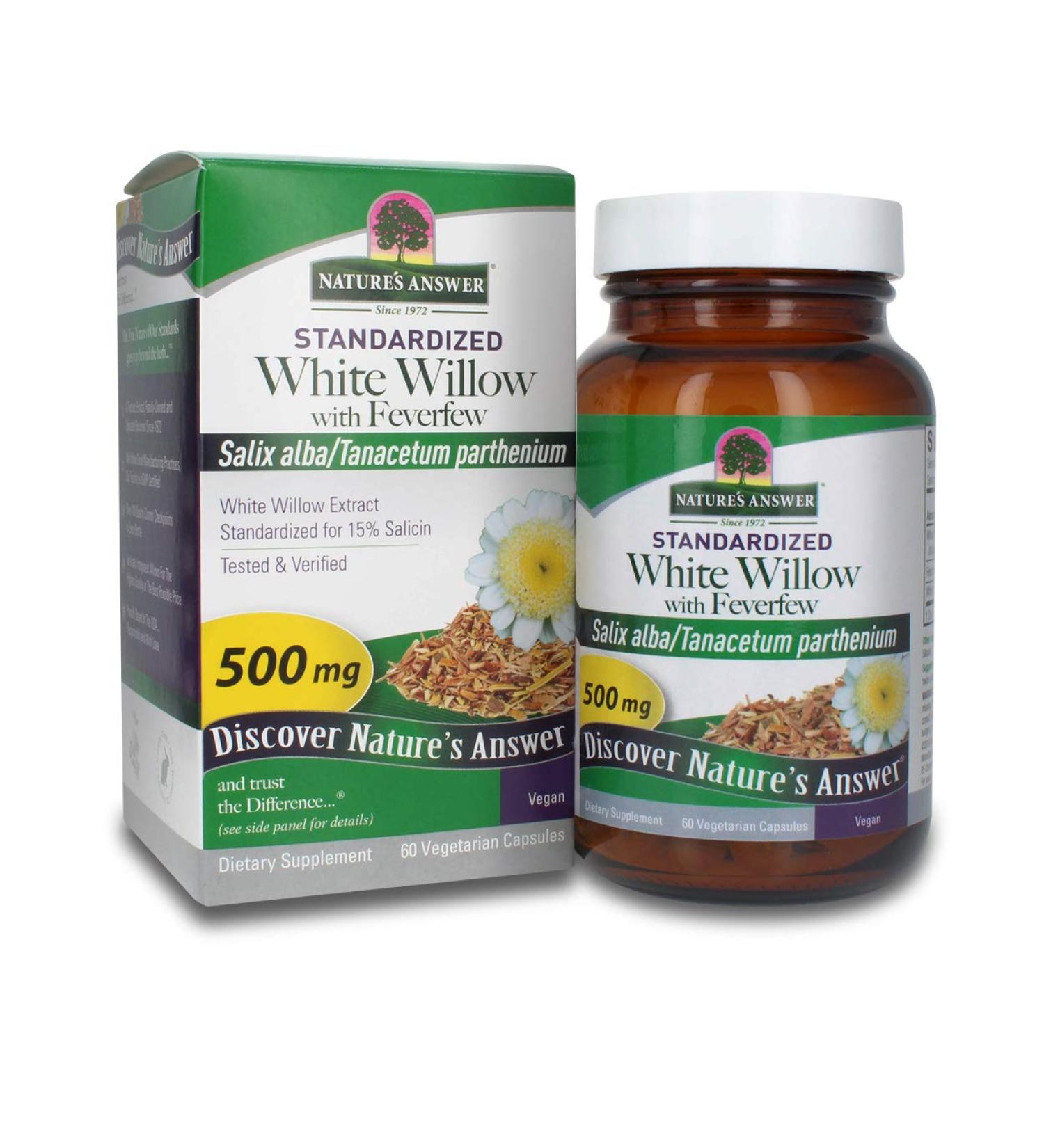 Nature's Answer White Willow Bark & Feverfew Capsules - Organic Inflammation Support, 60 Vegetarian Capsules for Healthy Joints - Buy Online on GoSupps.com