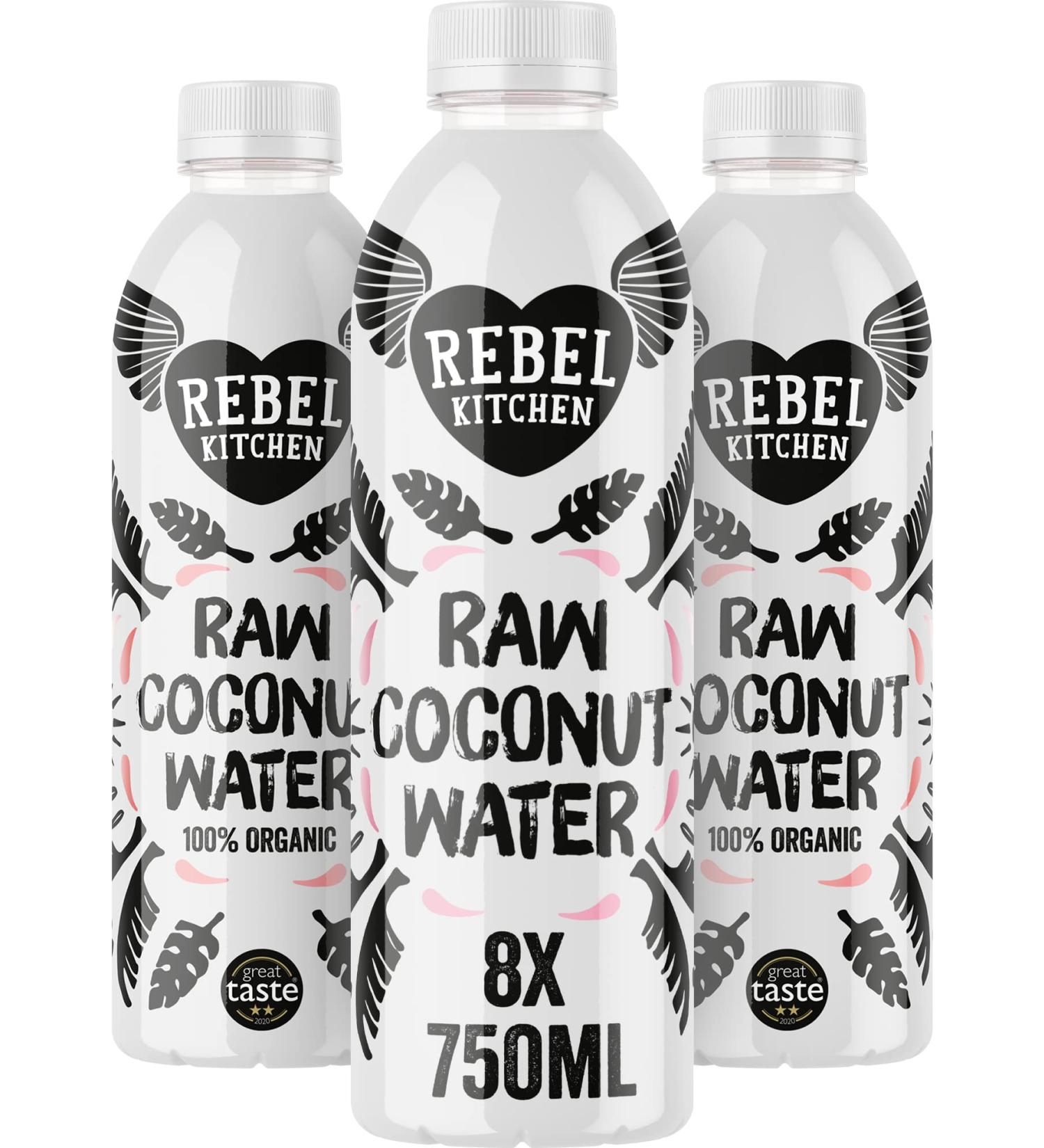 Rebel Kitchen - Raw Coconut Water - 100% Organic Coconut Water - 8 x 750ML - Bottled Water From Young Green Coconuts - Low Calorie - No Added Sugars or Preservatives Rebel Kitchen Organic Coconut Water 750.00 ml (Pack of 1) - Buy Online on GoSupps.com